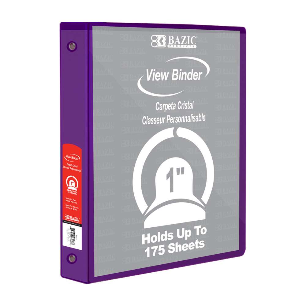 1" Purple 3-Ring View Binder w/ 2-Pockets
