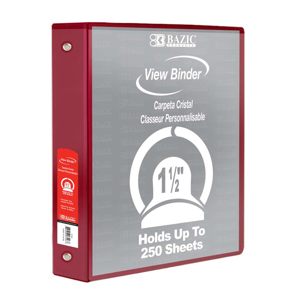 1.5" Burgundy 3-Ring View Binder w/ 2-Pockets