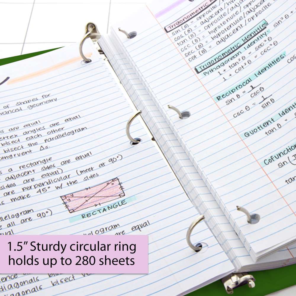 1.5" Green 3-Ring View Binder w/ 2-Pockets
