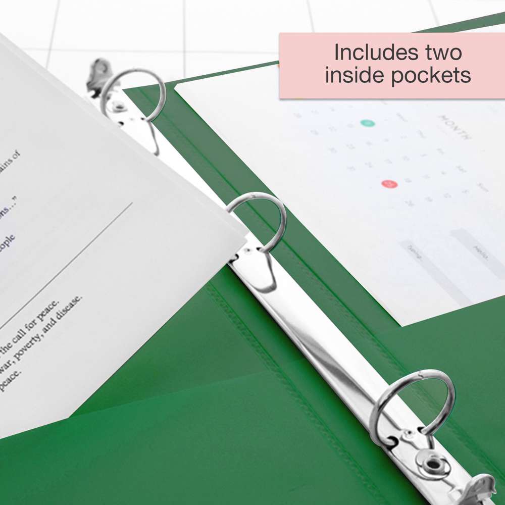 1.5" Green 3-Ring View Binder w/ 2-Pockets