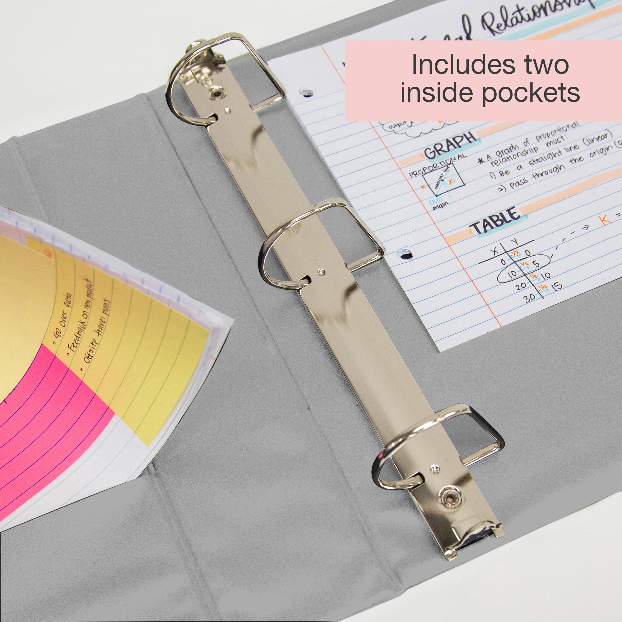 Binder View 3" Grey Slant-D Ring w/ 2 Pockets