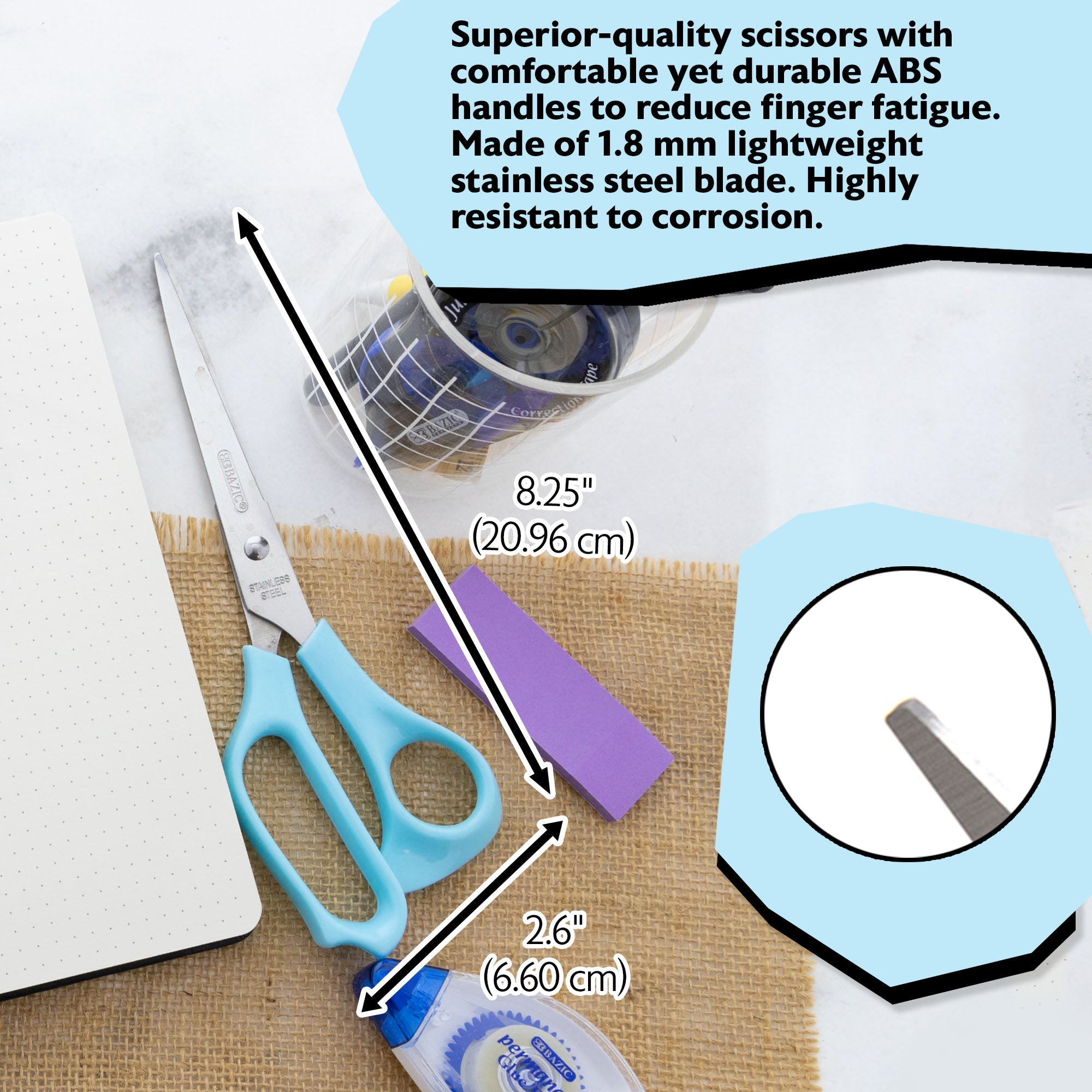 Office Scissors Pastel Color 8" Stainless Steel