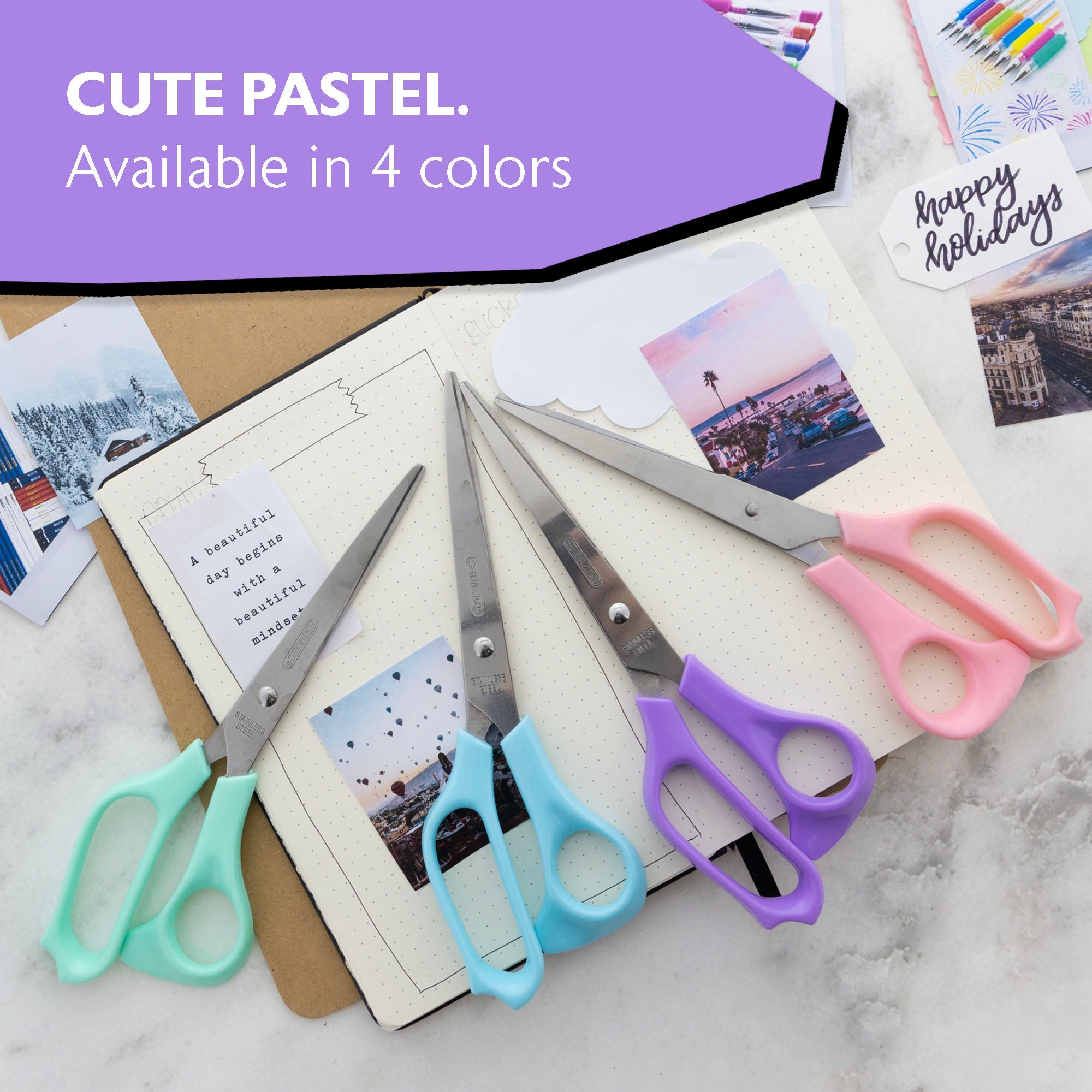 Office Scissors Pastel Color 8" Stainless Steel
