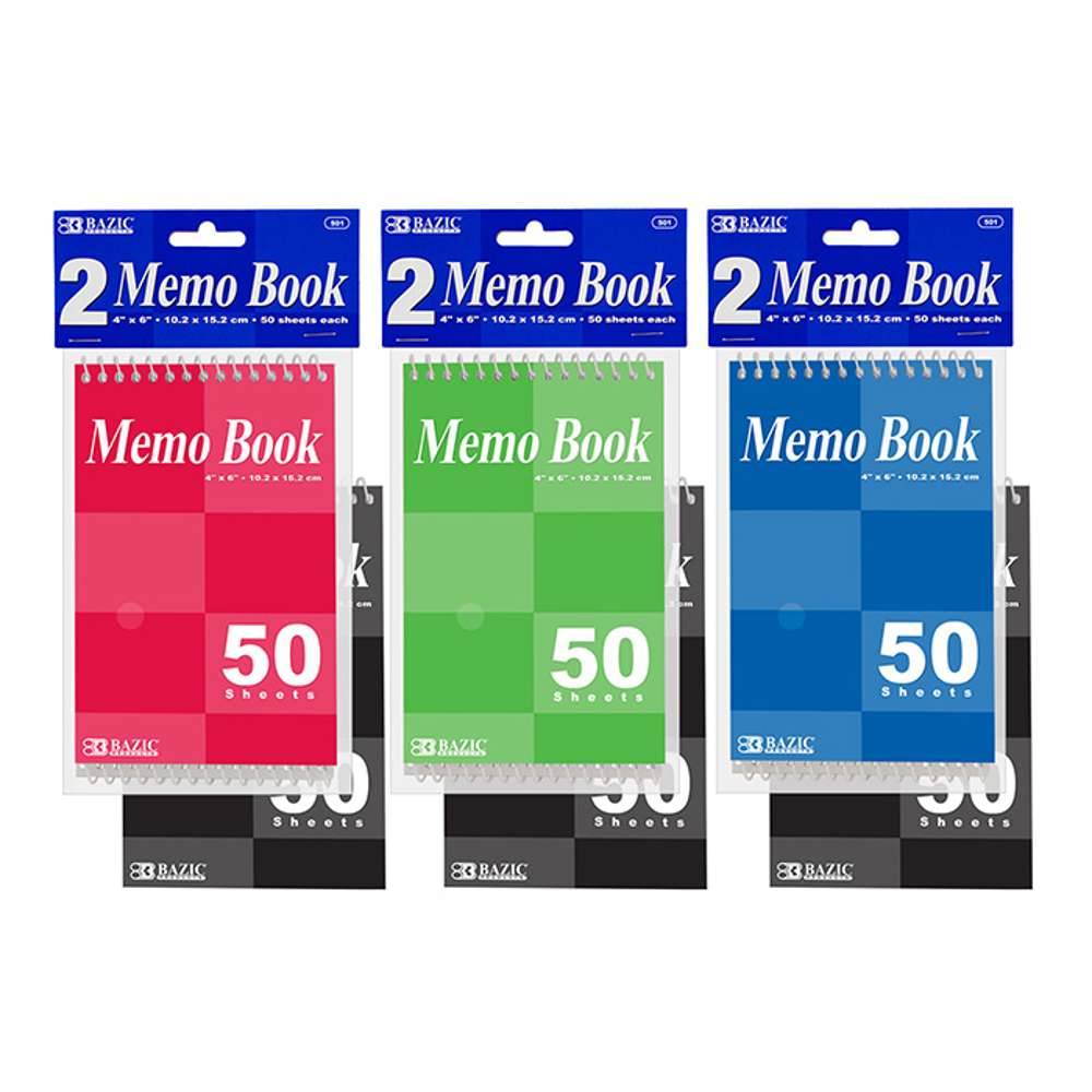 Memo Books Top Bound Spiral 4" X 6" 50 Ct. (2/Pack)