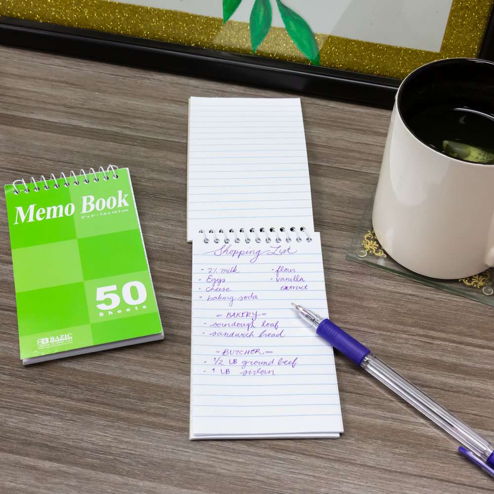 Memo Books Top Bound Spiral 3" X 5" 50 Ct. (4/Pack)