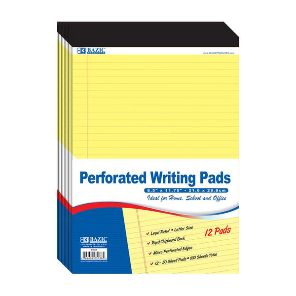 50 Ct. 8.5" X 11.75" Canary Perforated Writing Pads (12/Pack)