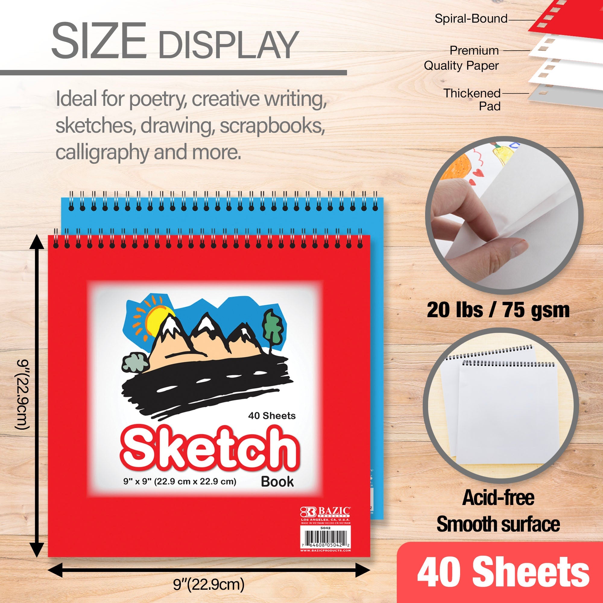 Sketch Pad Top Bound Spiral 9"X 9"(40 Ct.)