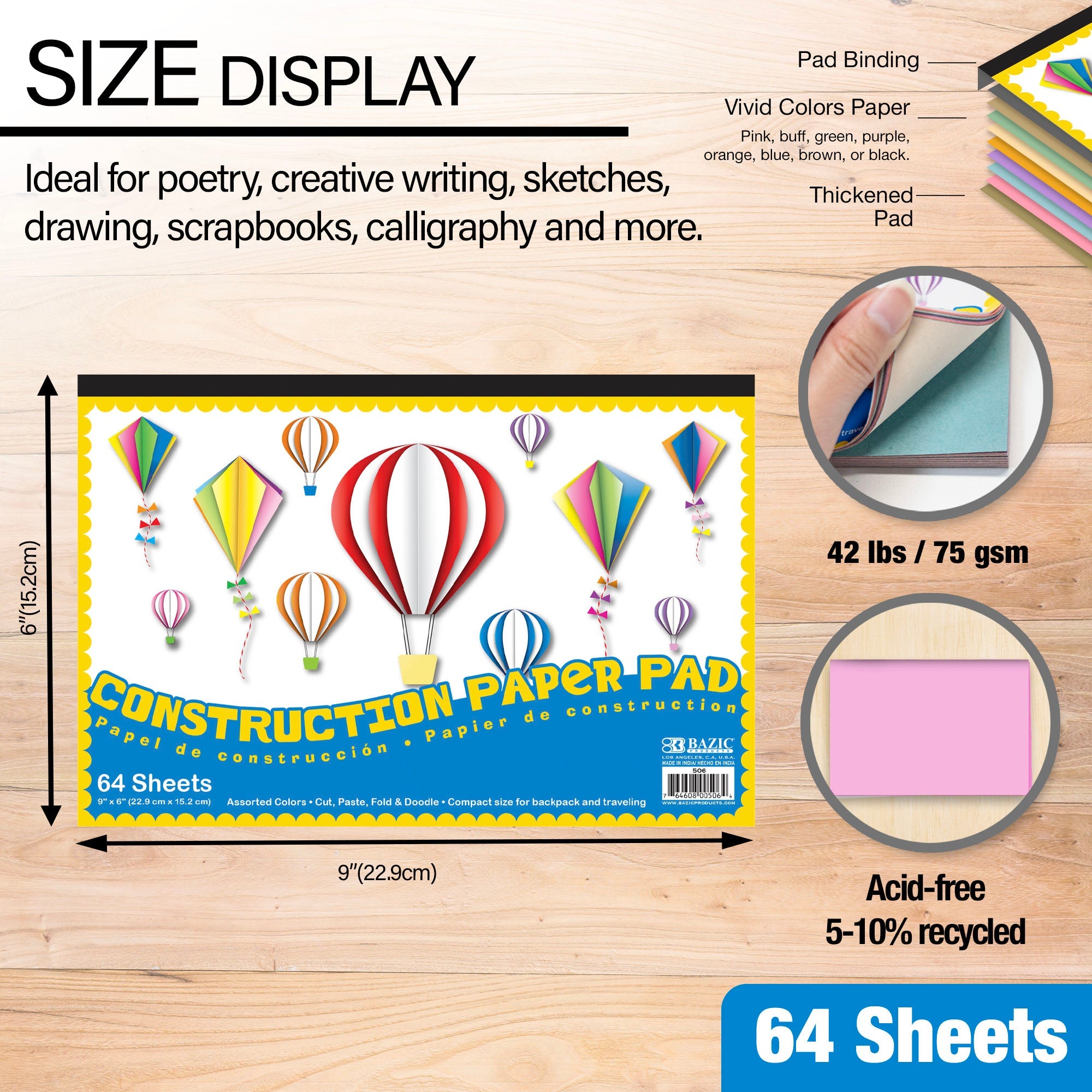 Construction Paper Pad Mini Size 6"X 9"(64 Ct.)