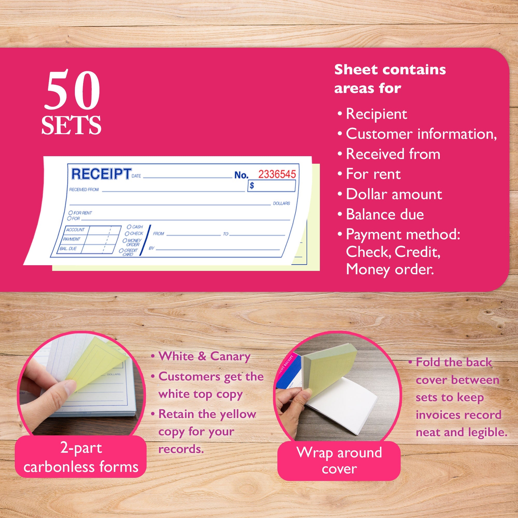Cash or Rent Receipt Book 2-Part Carbonless (50 Sets)