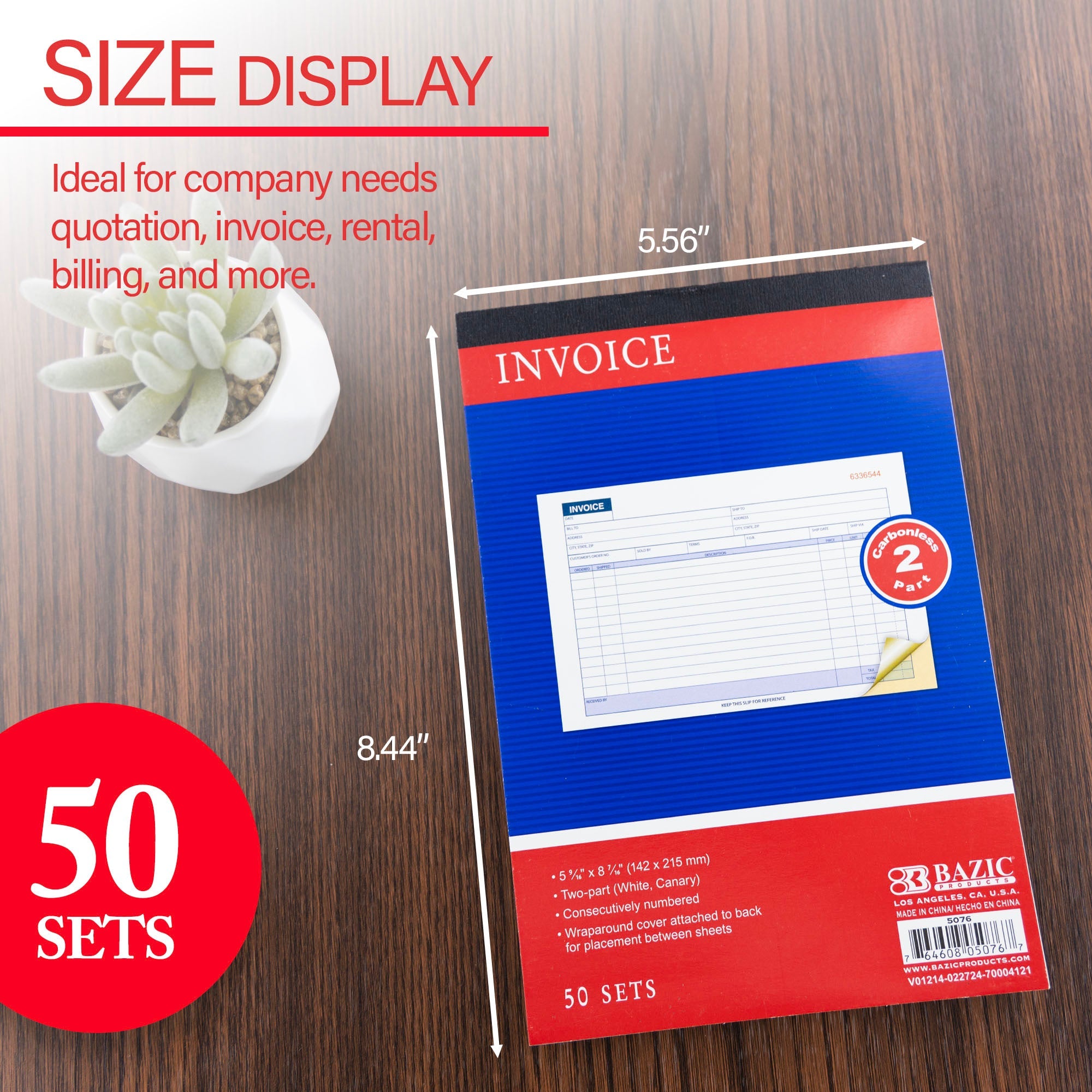 Invoice Book 2-Part Carbonless 5 9/16" x 8 7/16" (50 Sets)