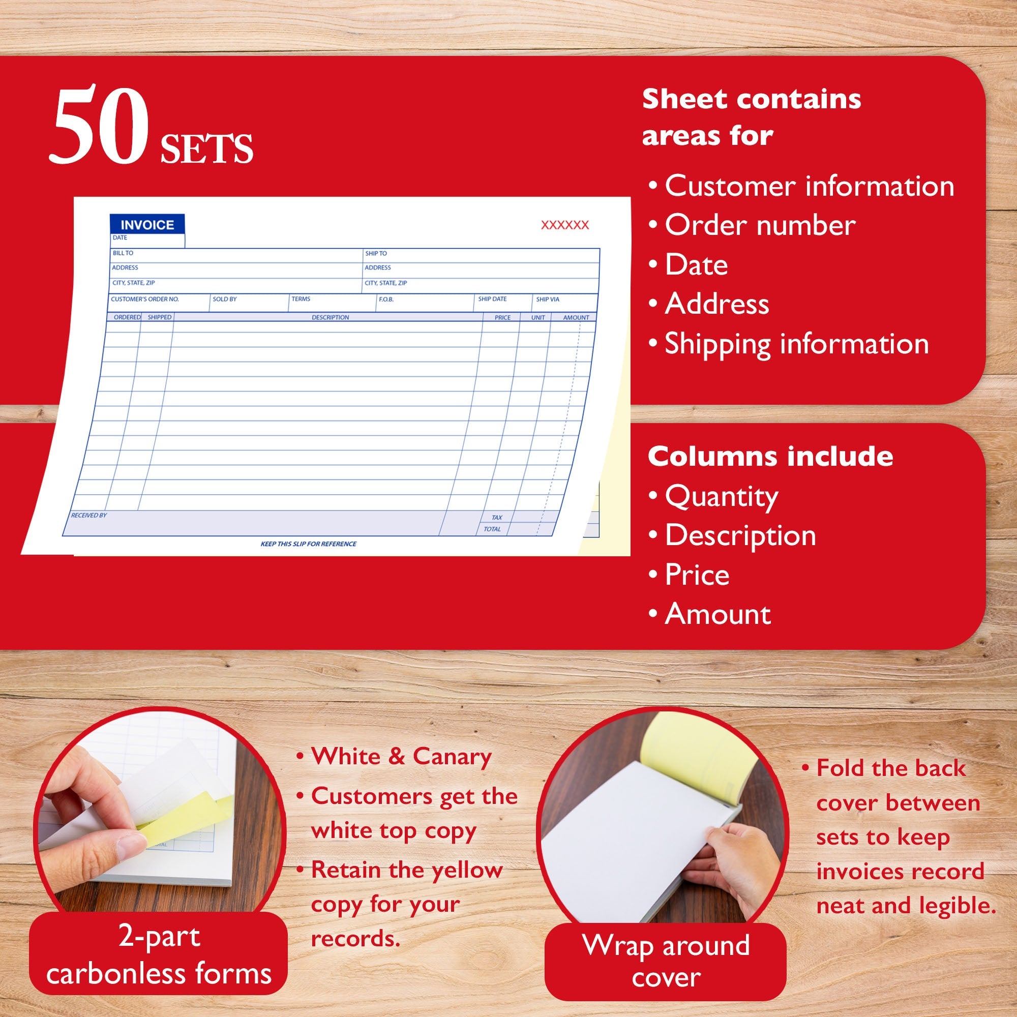 Invoice Book 2-Part Carbonless 5 9/16" x 8 7/16" (50 Sets)