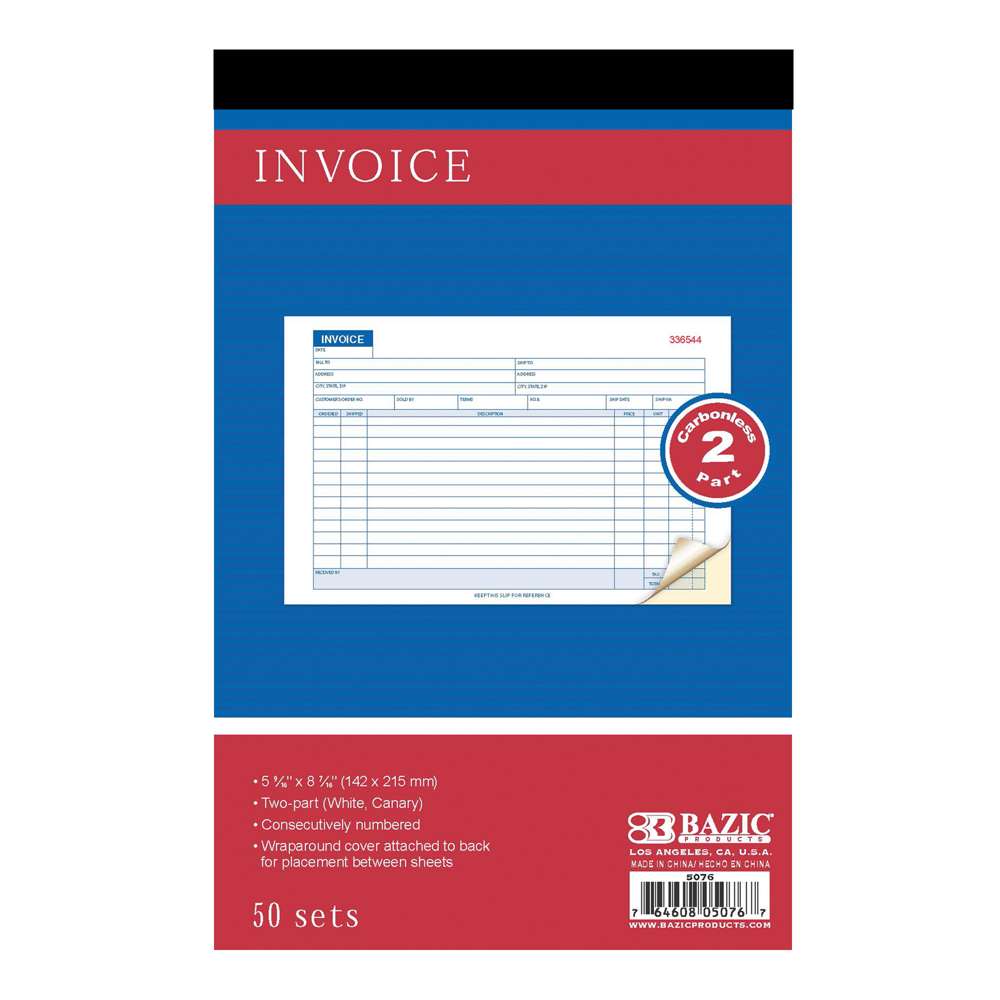 Invoice Book 2-Part Carbonless 5 9/16" x 8 7/16" (50 Sets)