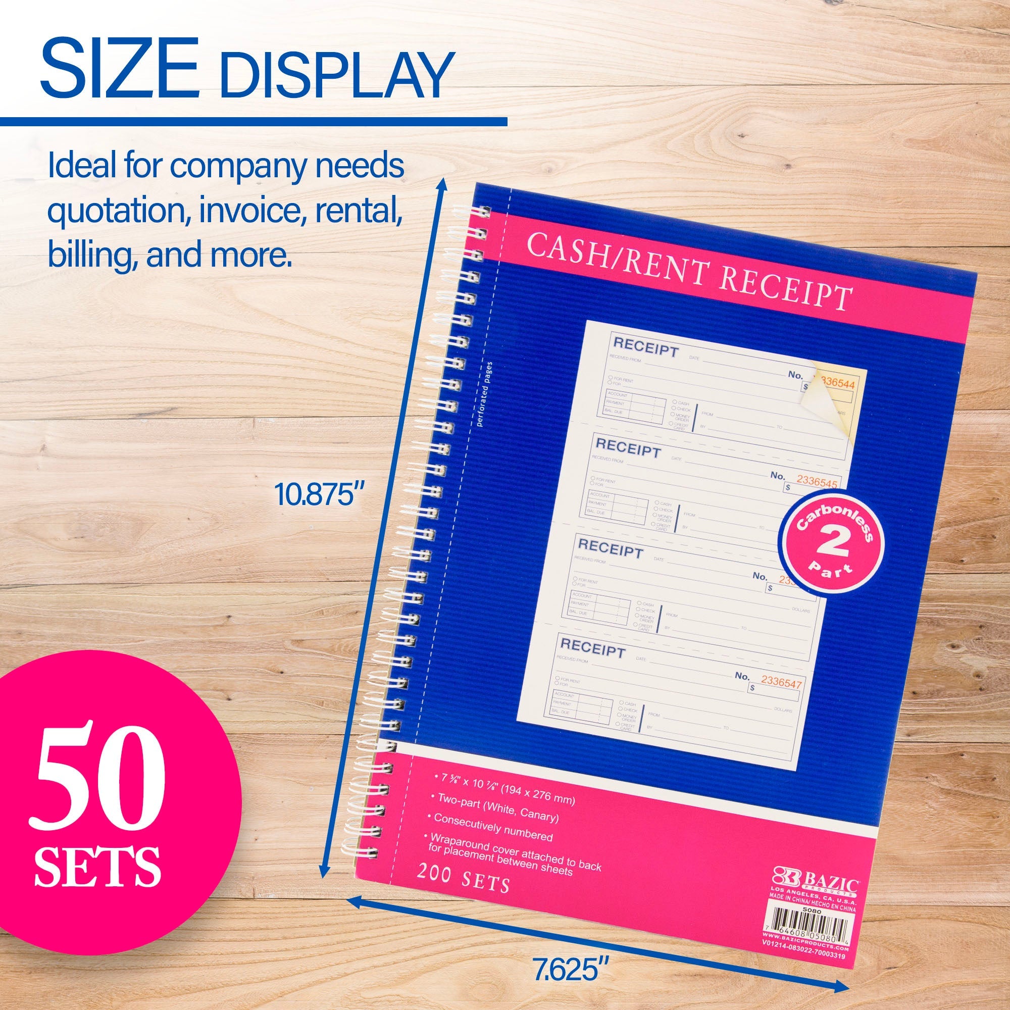 Cash or Rent Receipt Book 2-Part Carbonless (200 Sets)