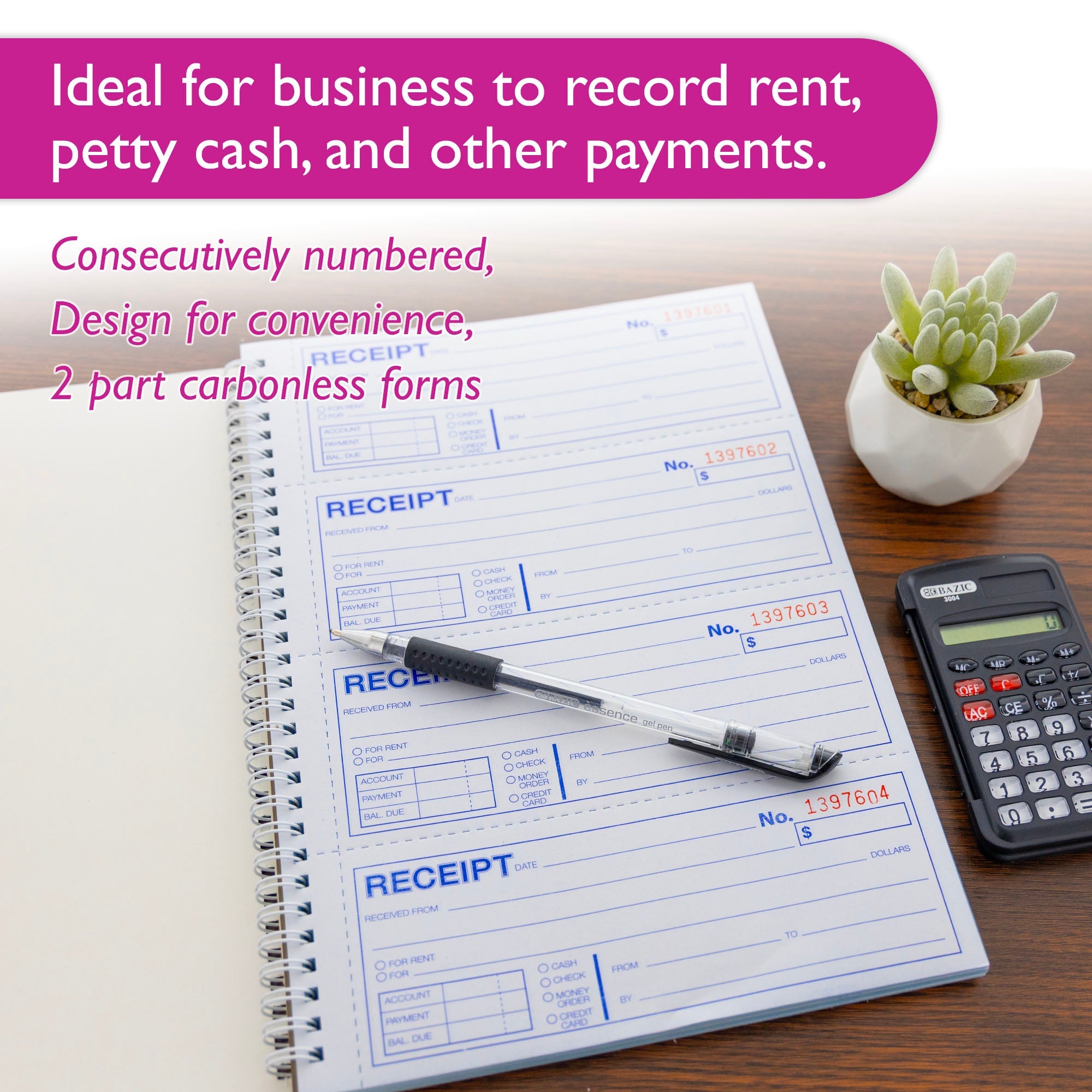 Cash or Rent Receipt Book 2-Part Carbonless (200 Sets)