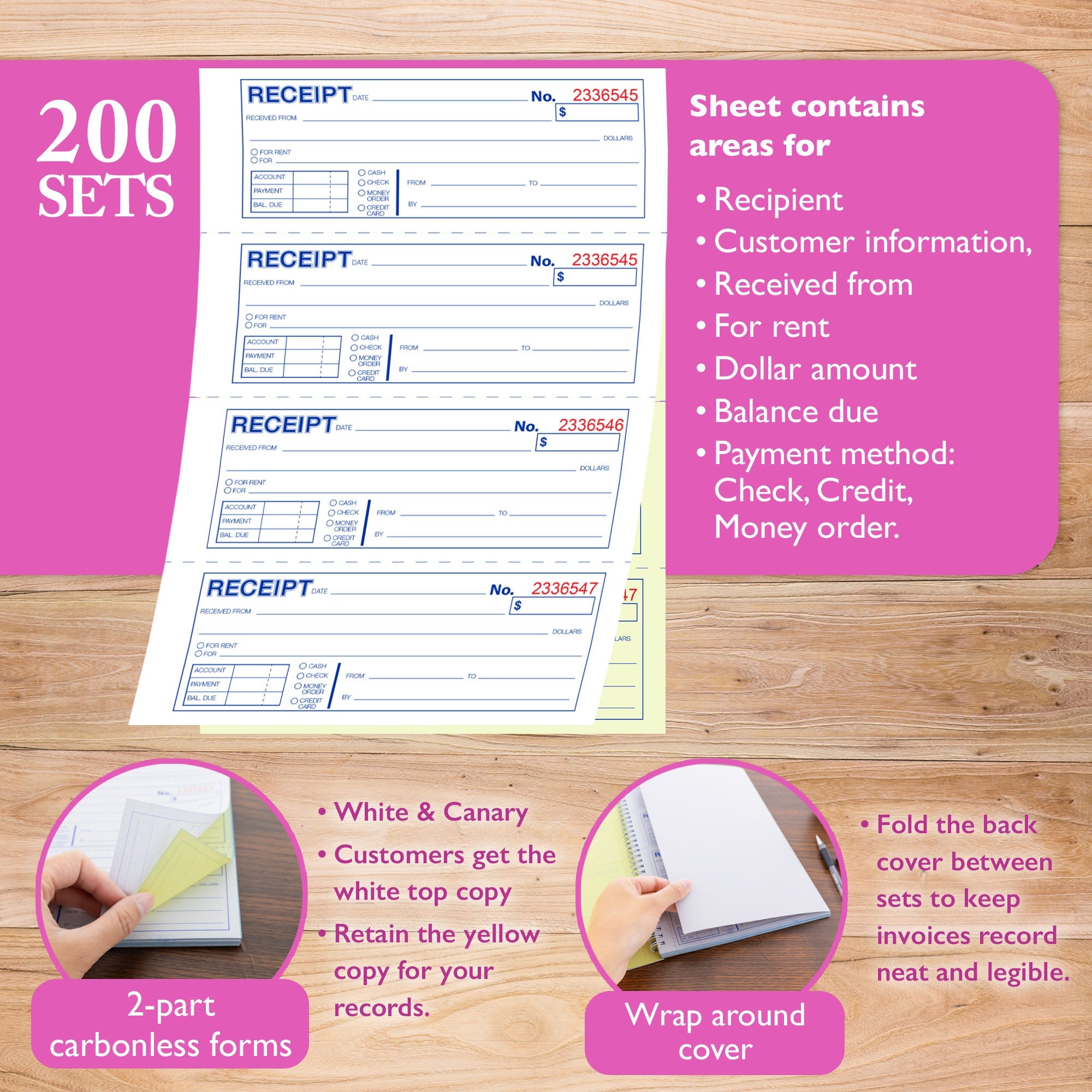 Cash or Rent Receipt Book 2-Part Carbonless (200 Sets)