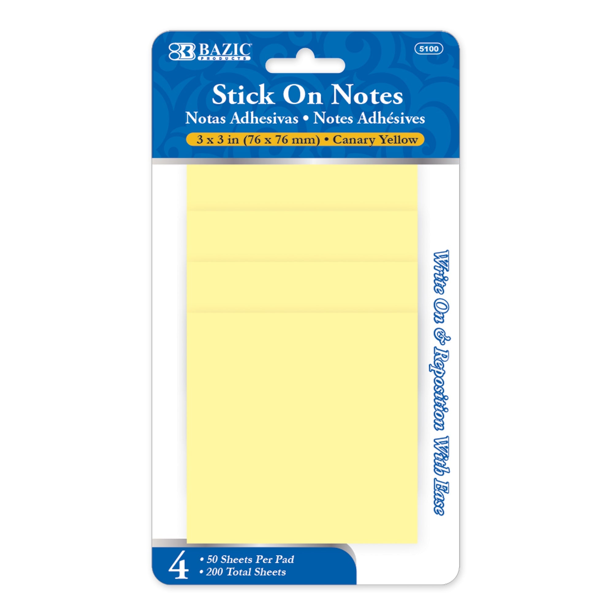 Sticky Notes 3" X 3" 50 Ct. (4/Pack) Yellow