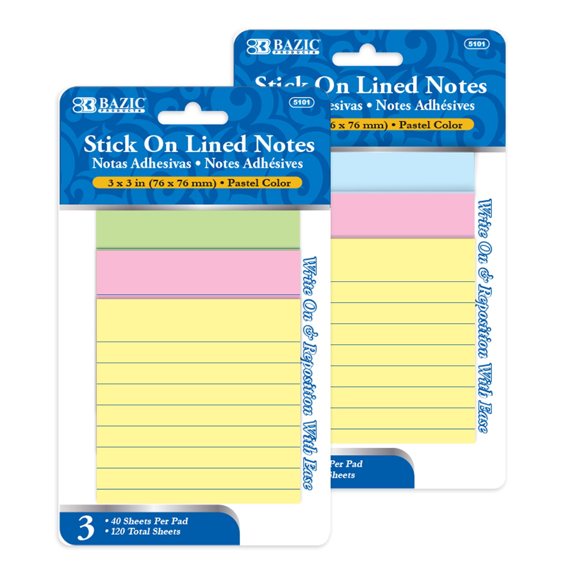 Lined Sticky Notes 3" X 3" 40 Ct. (3/Pack)
