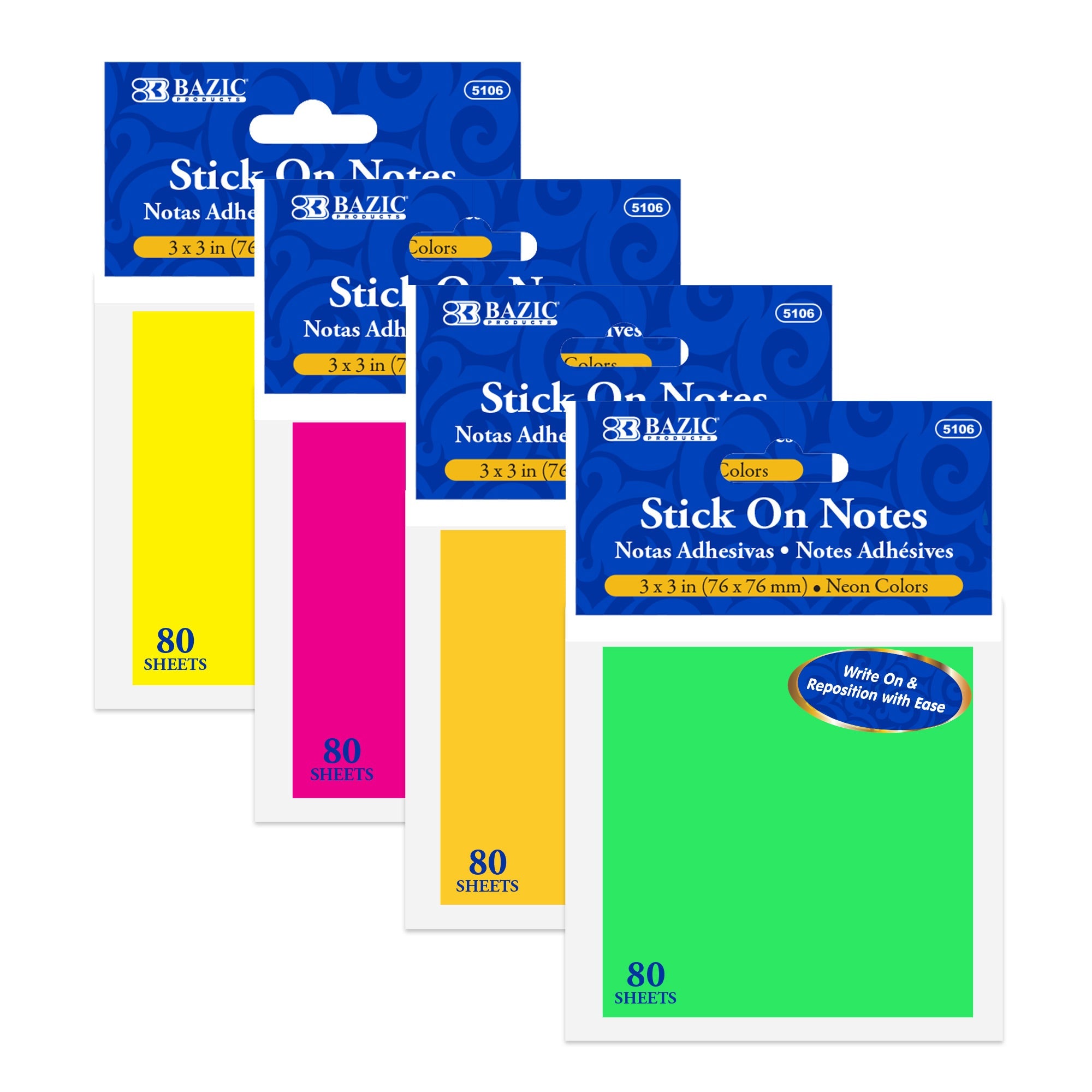 Sticky Notes 3" X 3" 80 Ct. Neon