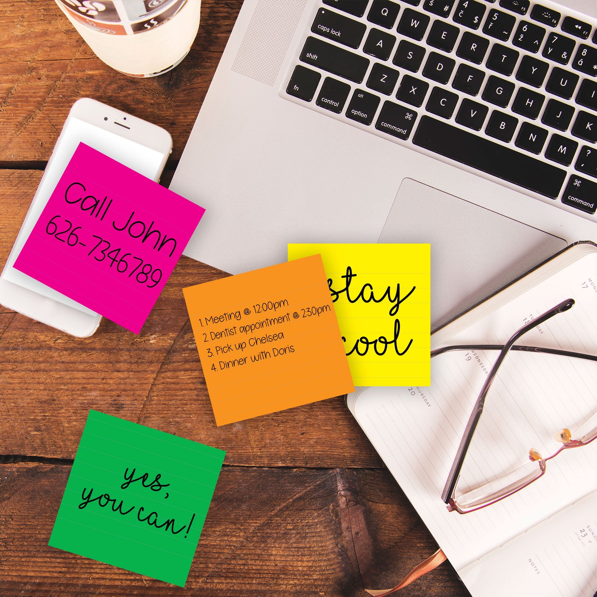 Lined Sticky Notes Neon 3" X 3" 70 Ct.