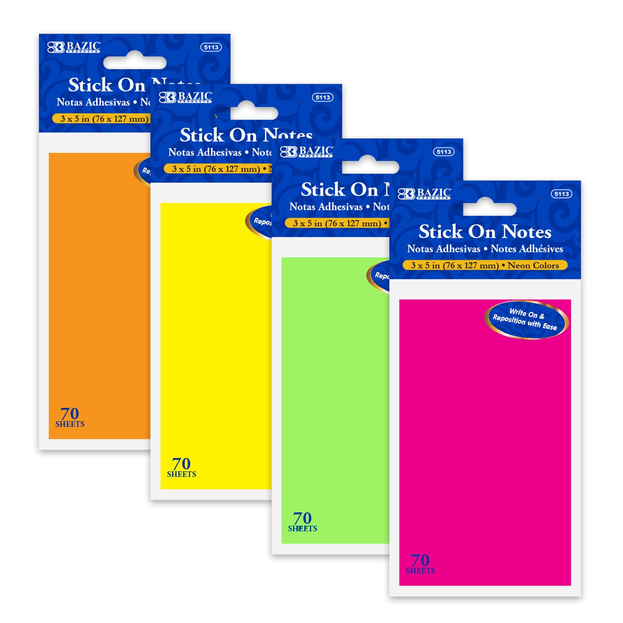 Sticky Notes 3" X 5" 70 Ct. Neon