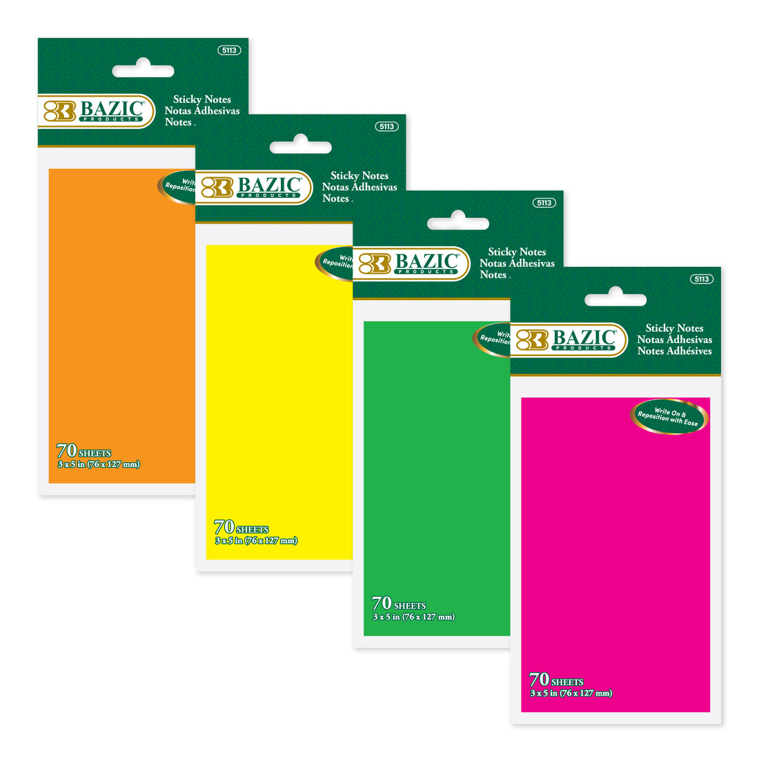 70 Ct. 3" X 5" Neon Sticky Notes