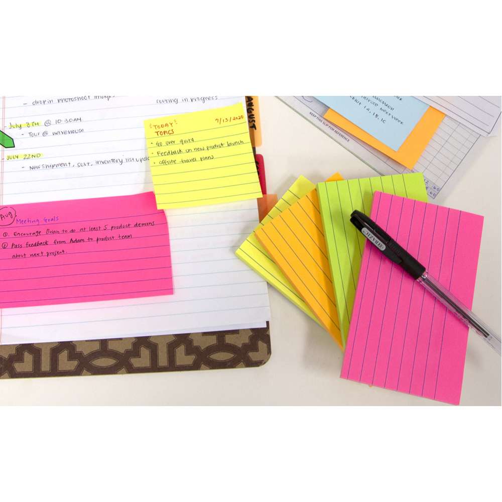 Lined Sticky Notes Neon 3" X 5" 70 Ct.