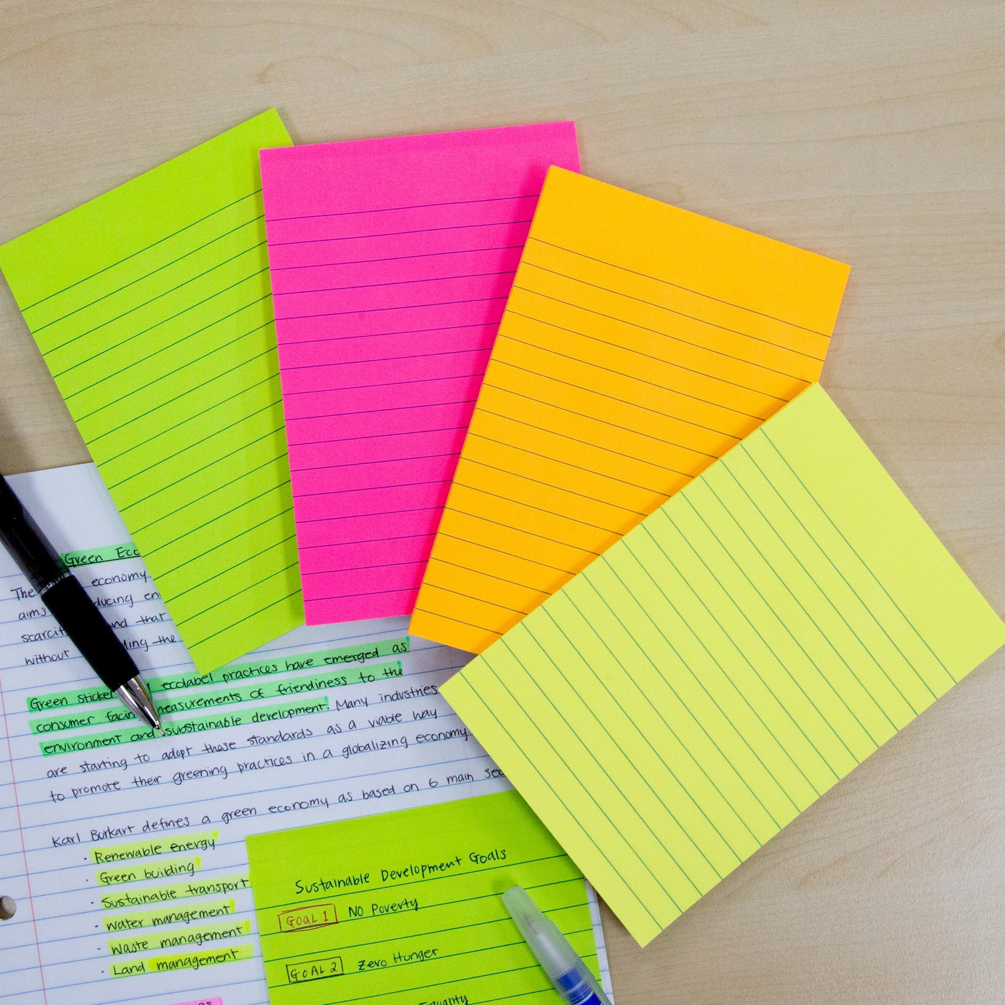Lined Sticky Notes Neon 4" X 6" 50 Ct.