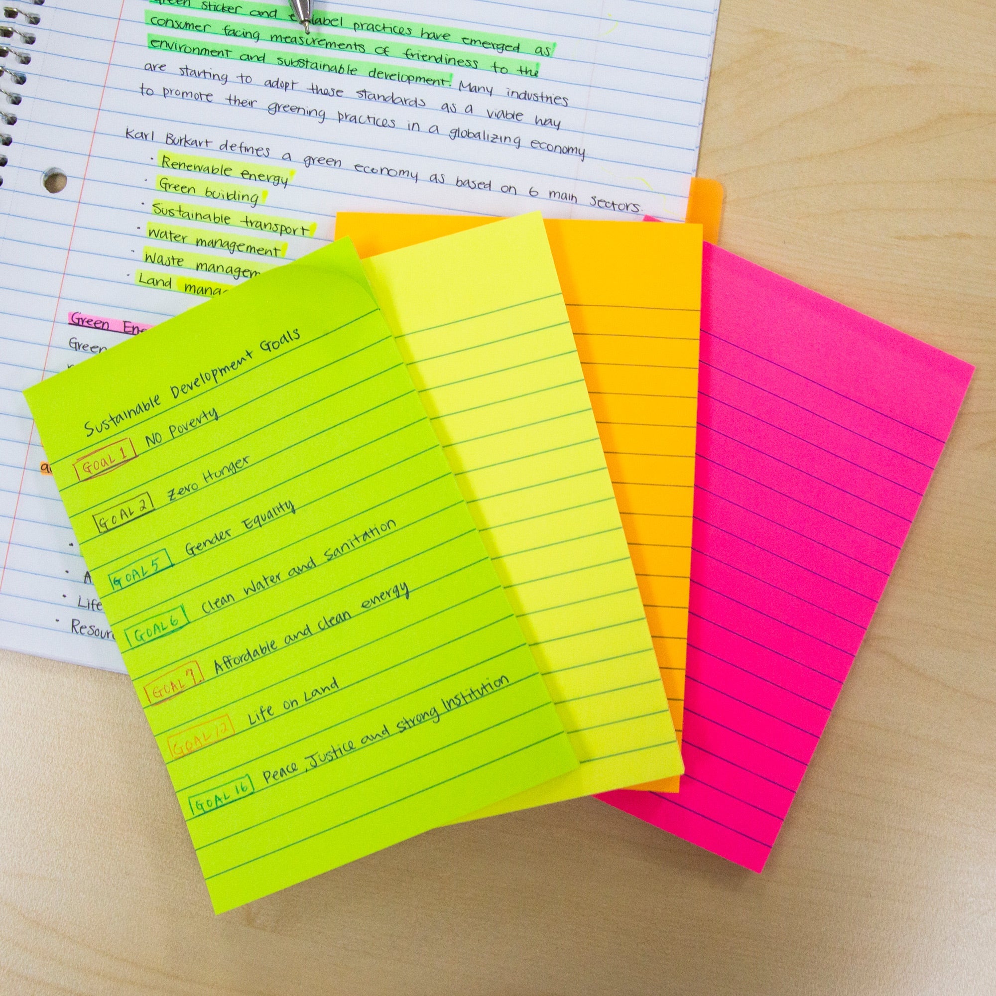 Lined Sticky Notes Neon 4" X 6" 50 Ct.
