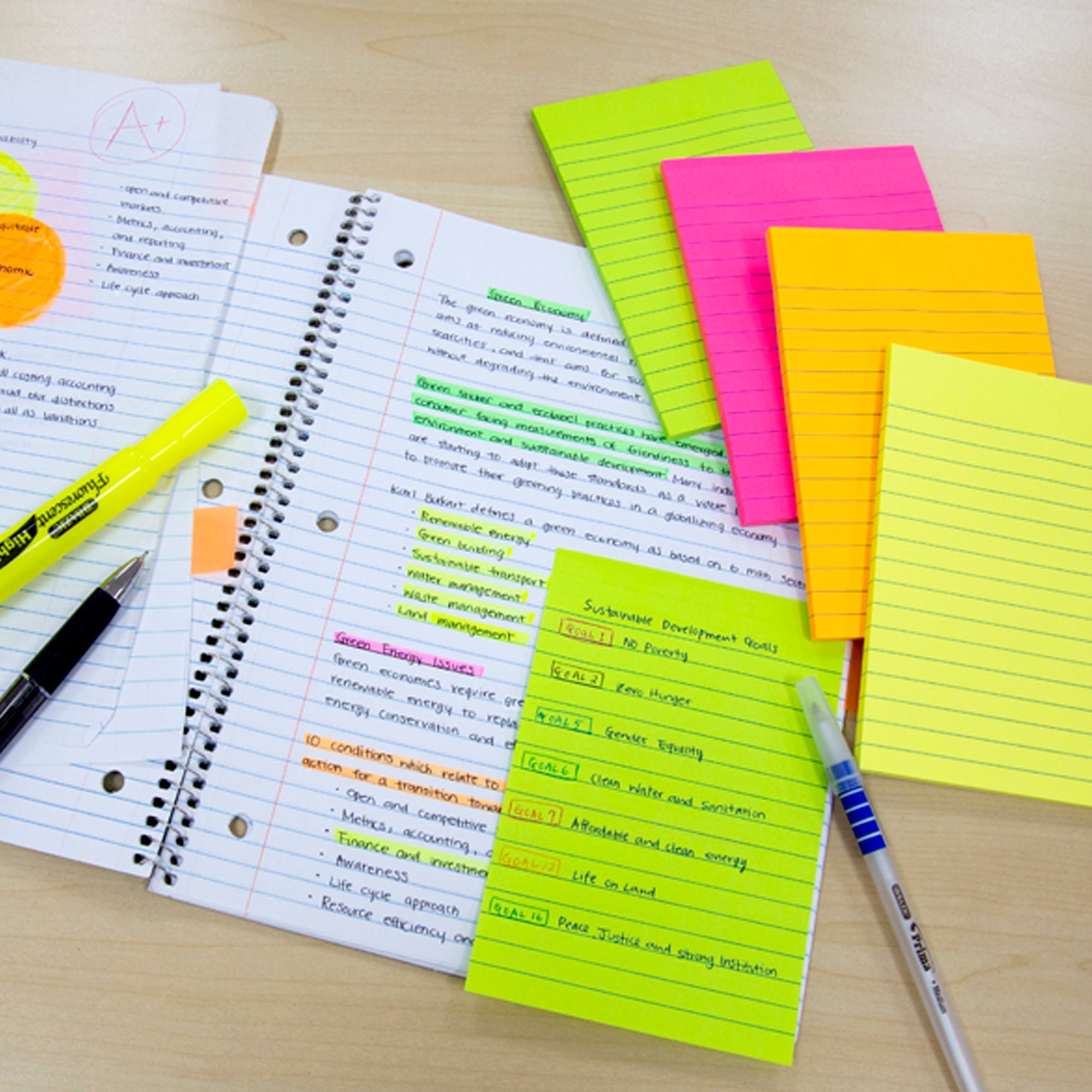 Lined Sticky Notes Neon 4" X 6" 50 Ct.