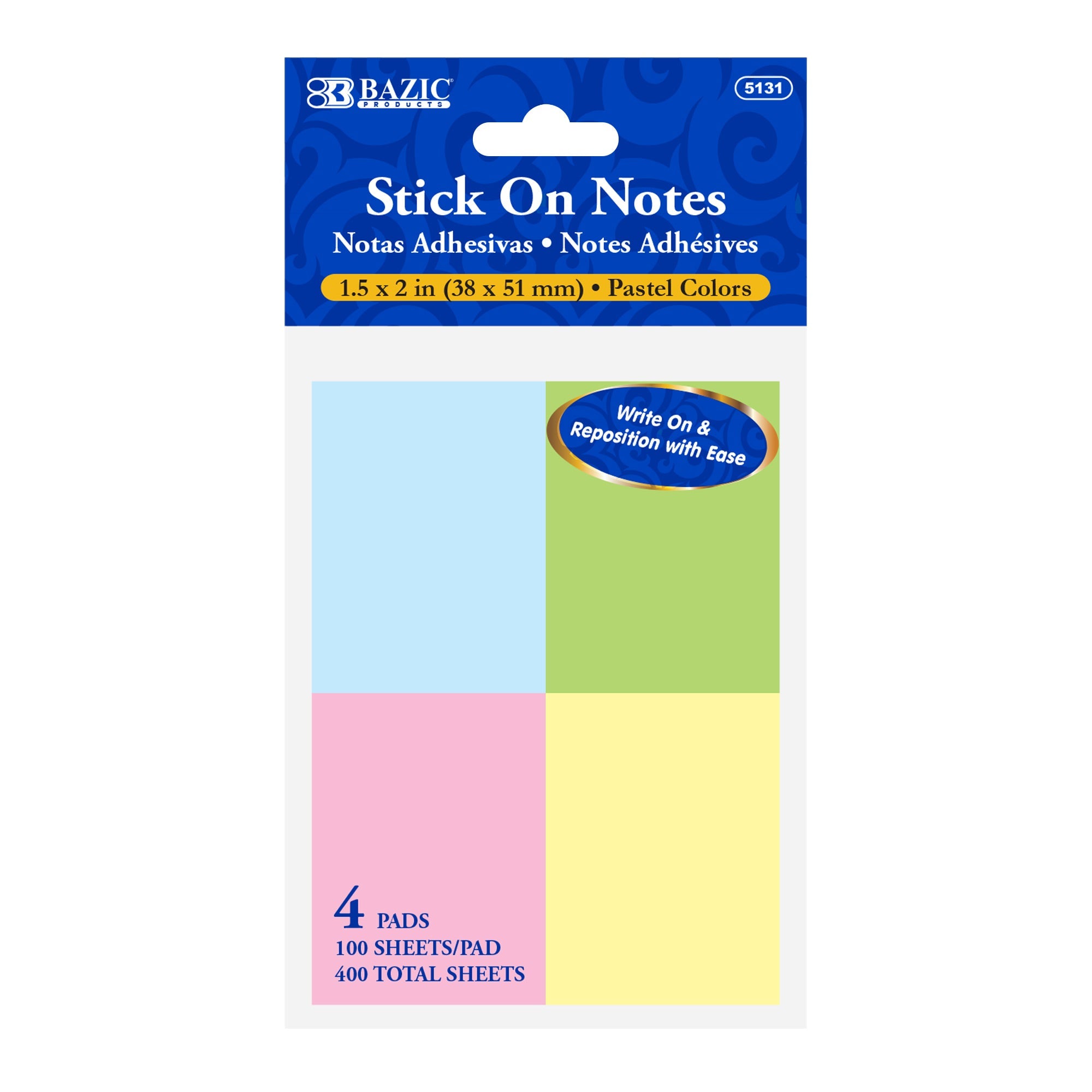 Sticky Notes 1.5" X 2" 100 Ct. (4/Pack)
