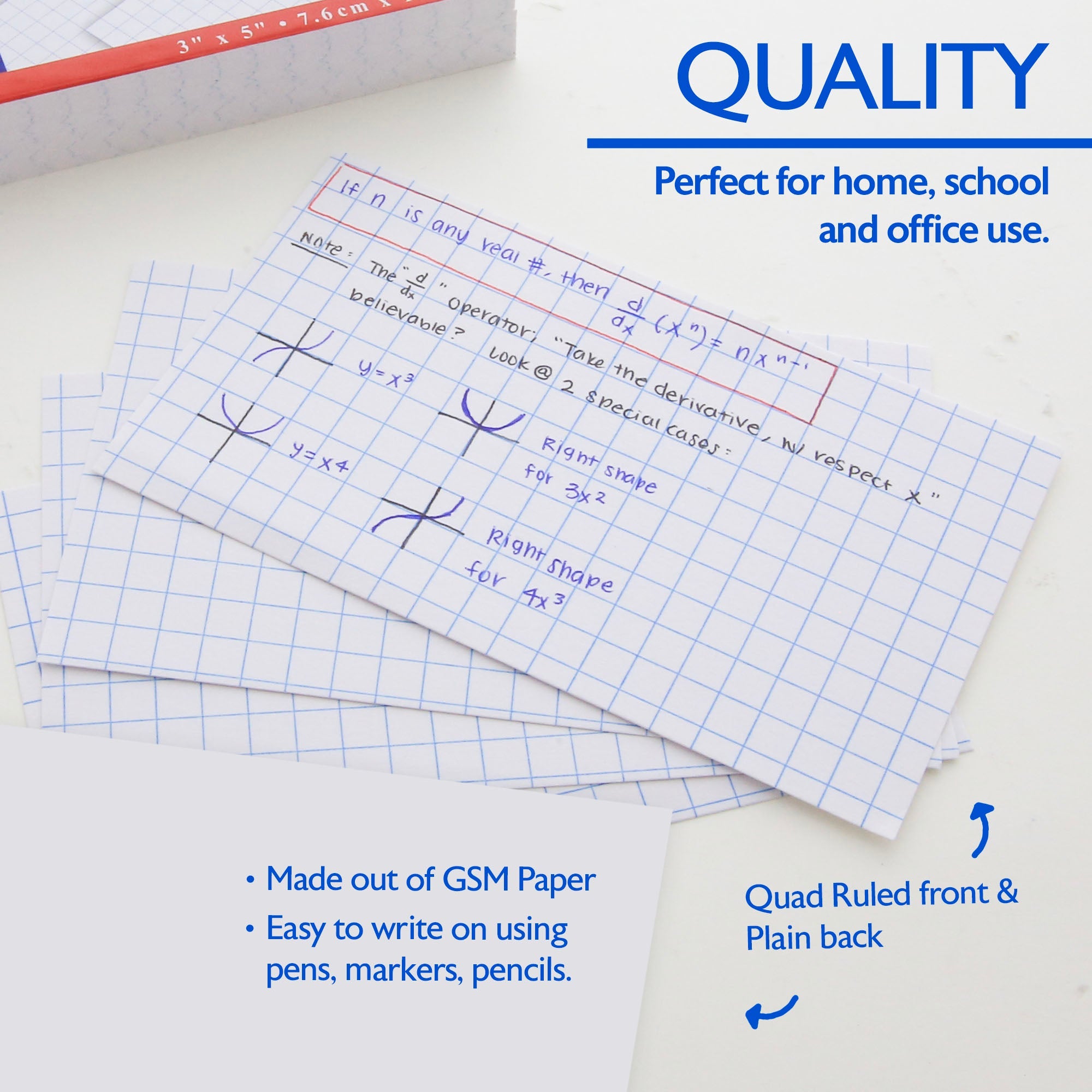 Quad Ruled 4-1" White Index Card 3" X 5" 100 Ct.