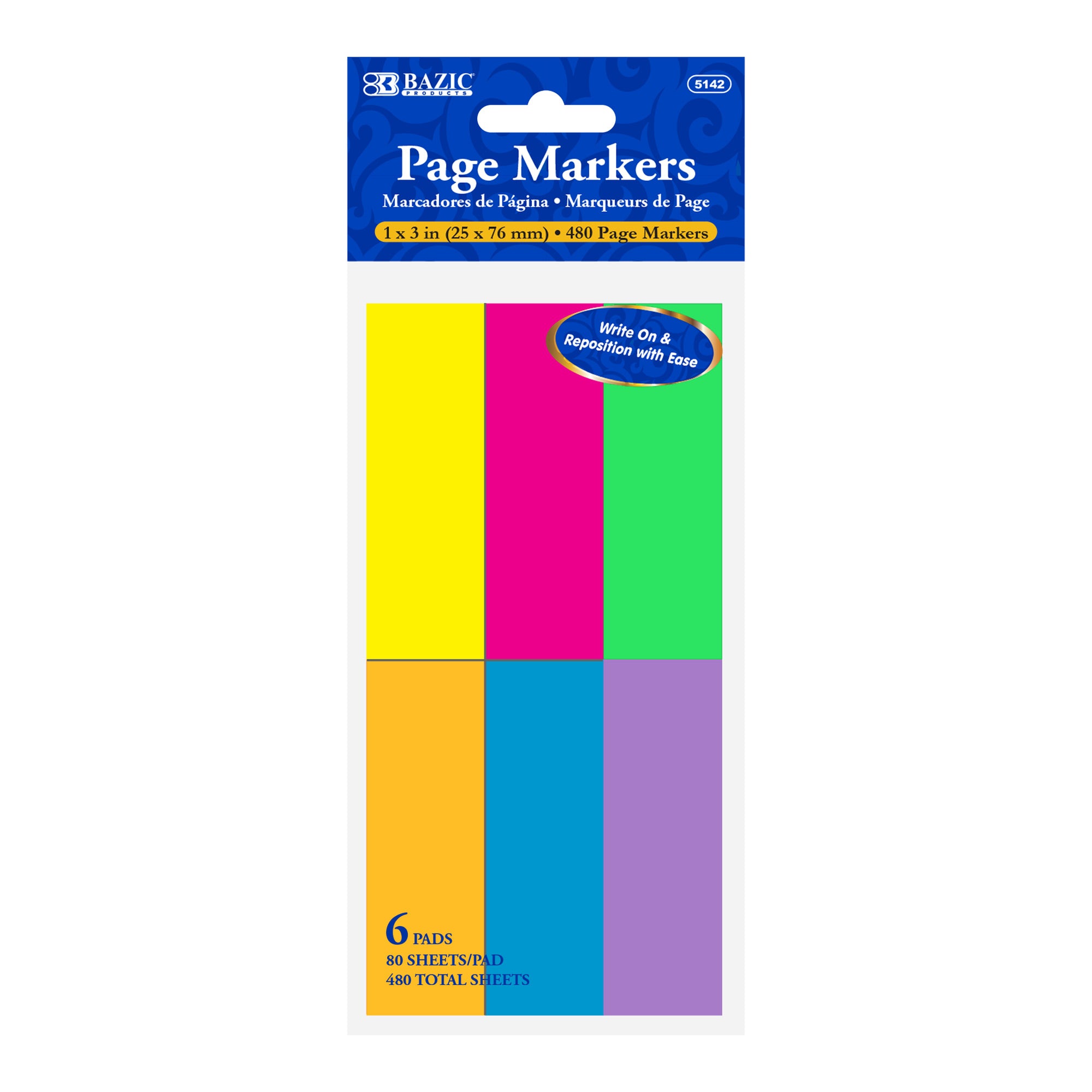 Flag Neon Page Markers 1" X 3" 80 Ct. (6/Pack)