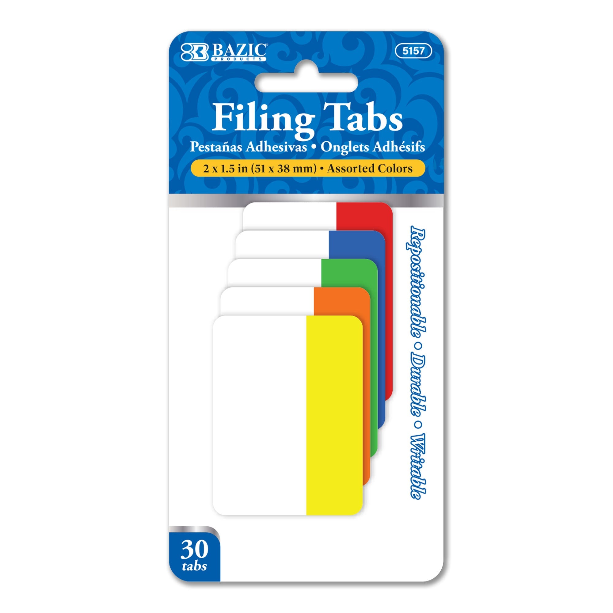 Filing Tabs 2" x 1.5" 5 Colors (30 Tabs/Pack)