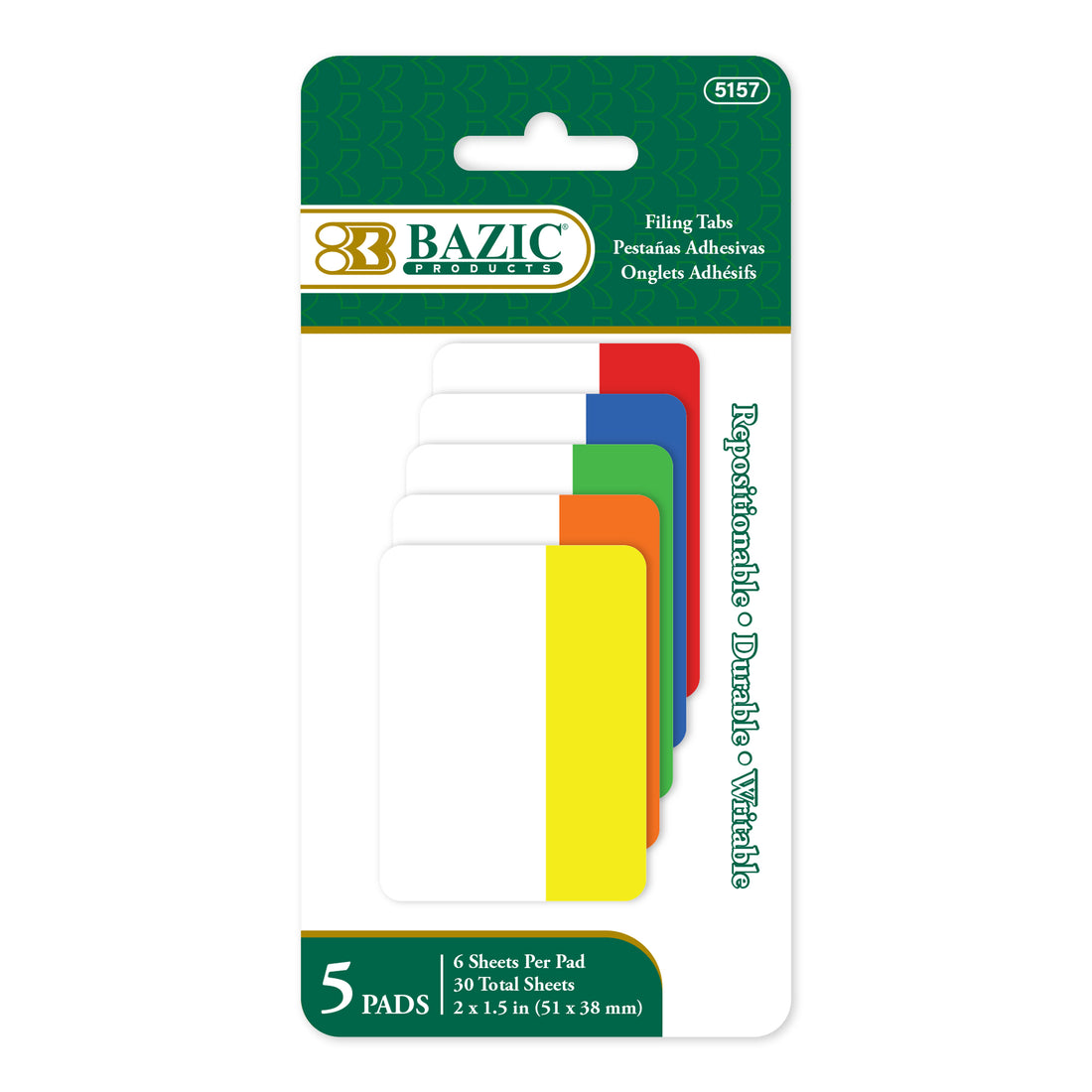 5-Colors 2" x 1.5" Filing Tabs (30 Tabs/Pack)