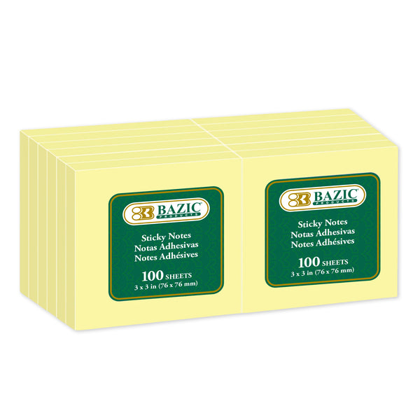 100 Ct. 3" X 3" Yellow Sticky Notes (12/Shrink)