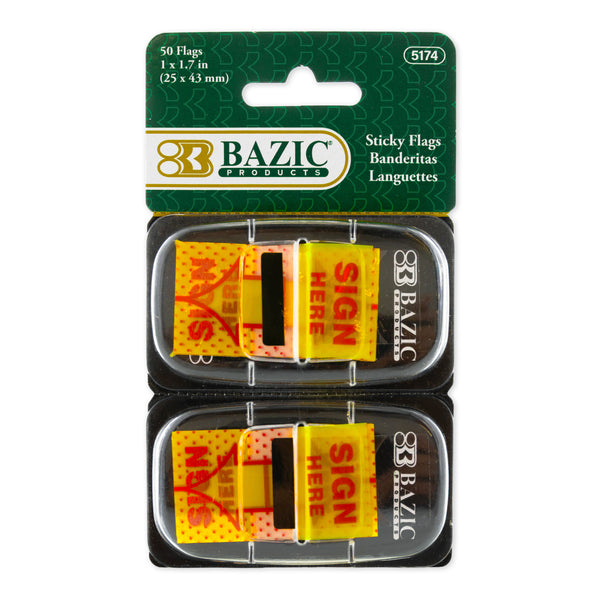25 Ct. 1" x 1.7" Yellow Color Printed Sign Here Flags w/ Dispenser (2/Pack)