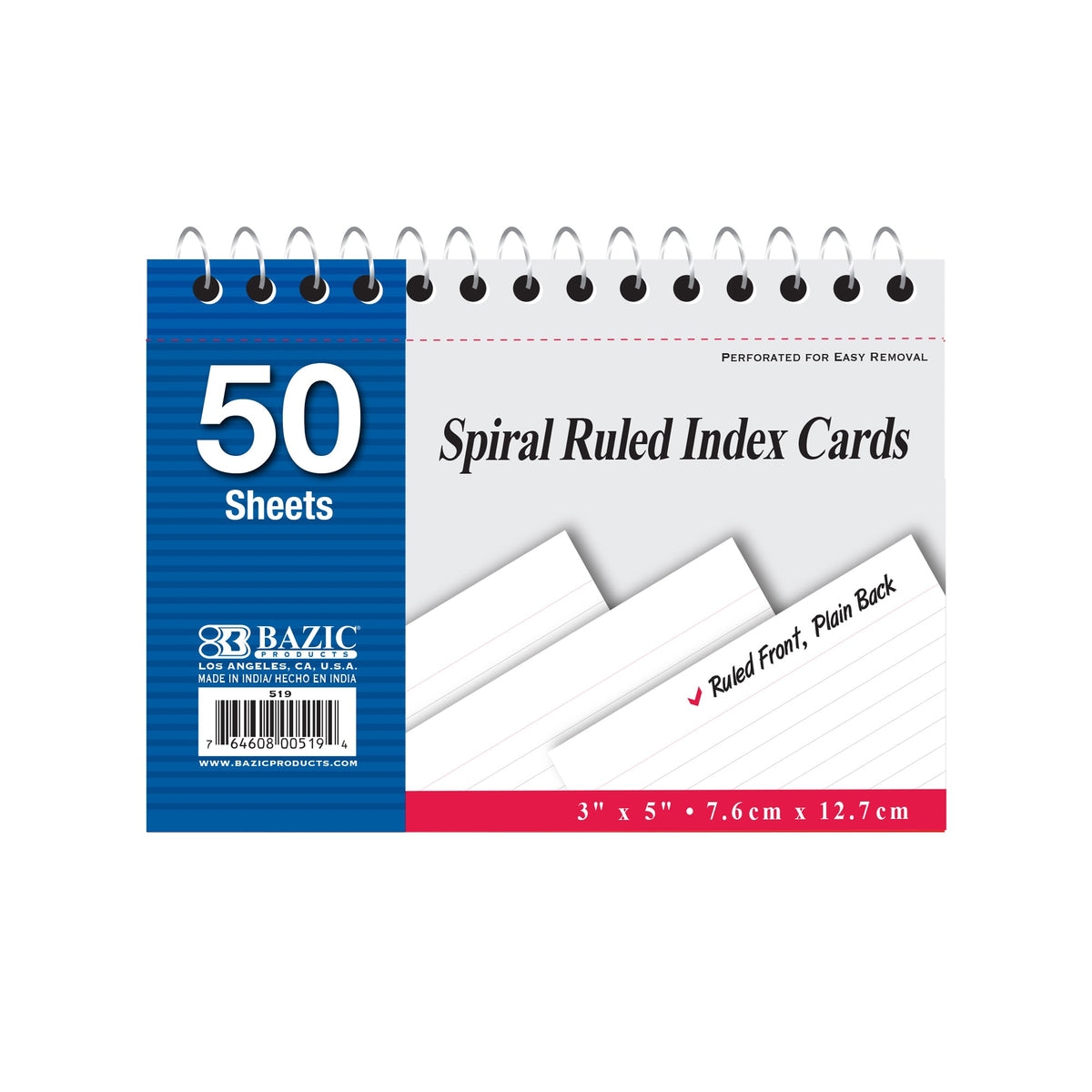 bind index cards BAZIC 50 Ct. Spiral Bound 3" X 5" Ruled White Index Card – BAZIC Products