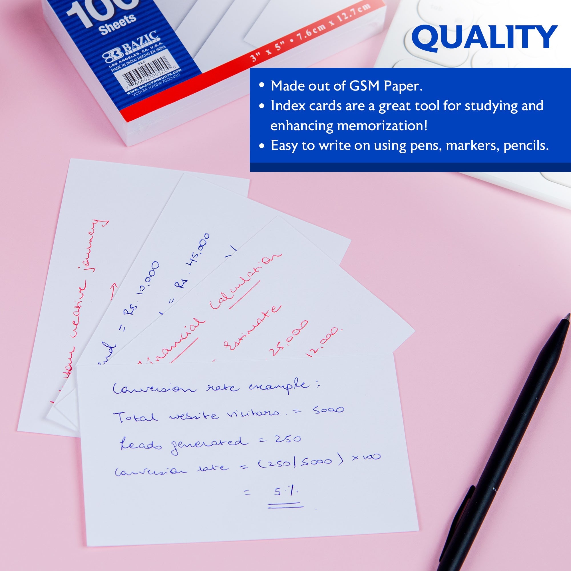 Unruled White Index Card 3" X 5" 100 Ct.