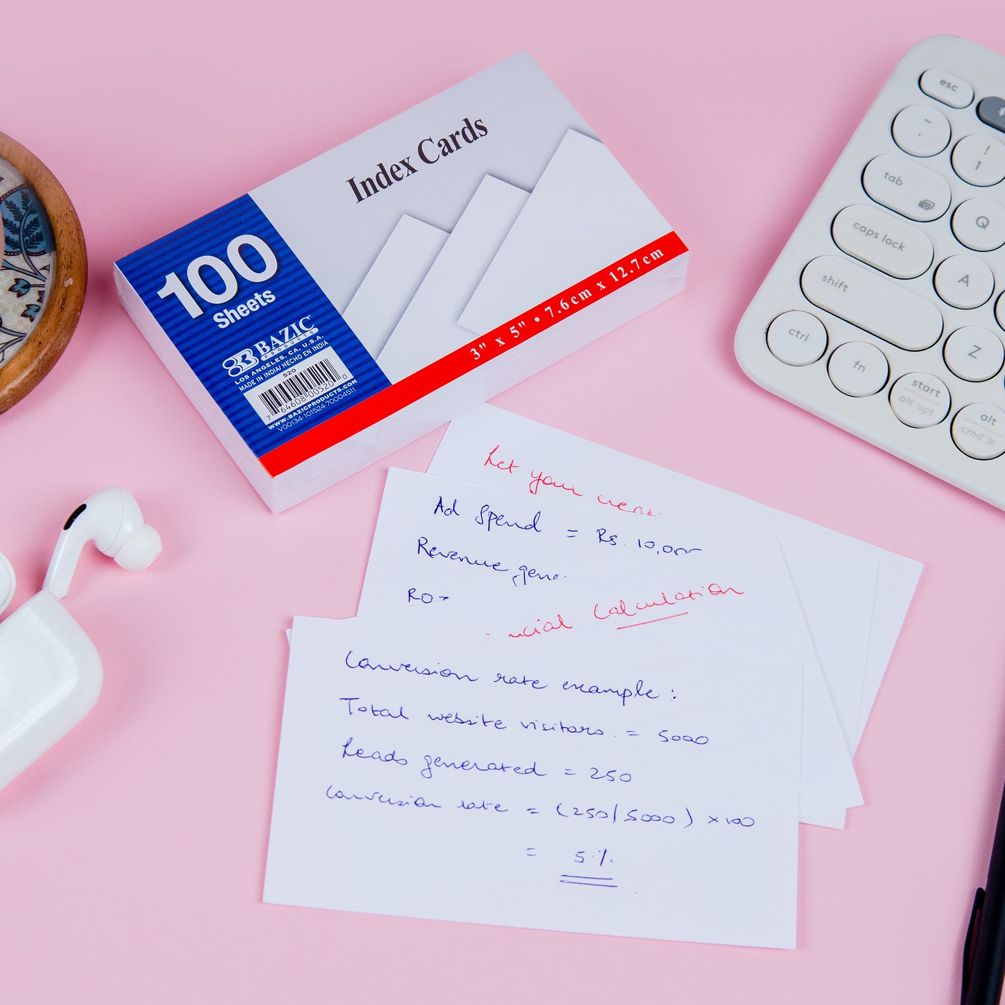 Unruled White Index Card 3" X 5" 100 Ct.