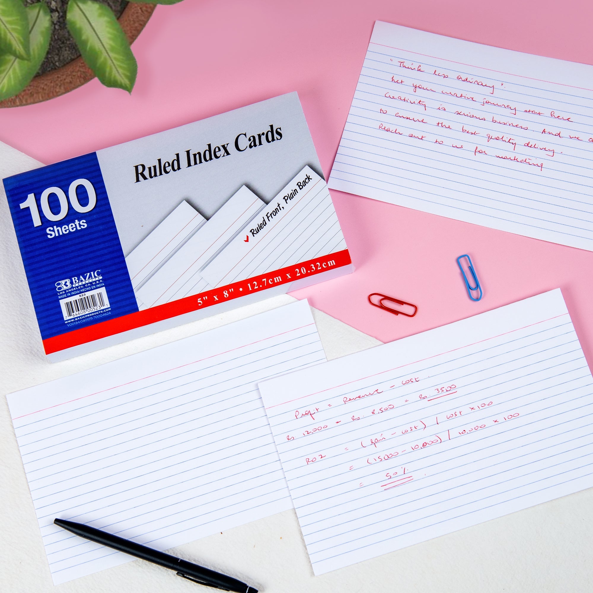 Ruled White Index Card 5" X 8" 100 Ct.