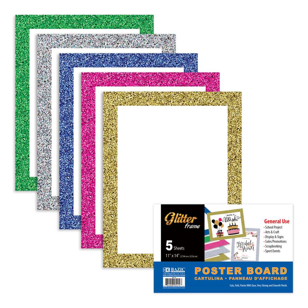 11" X 14" White Poster Board w/Glitter Frame (5/Pack)