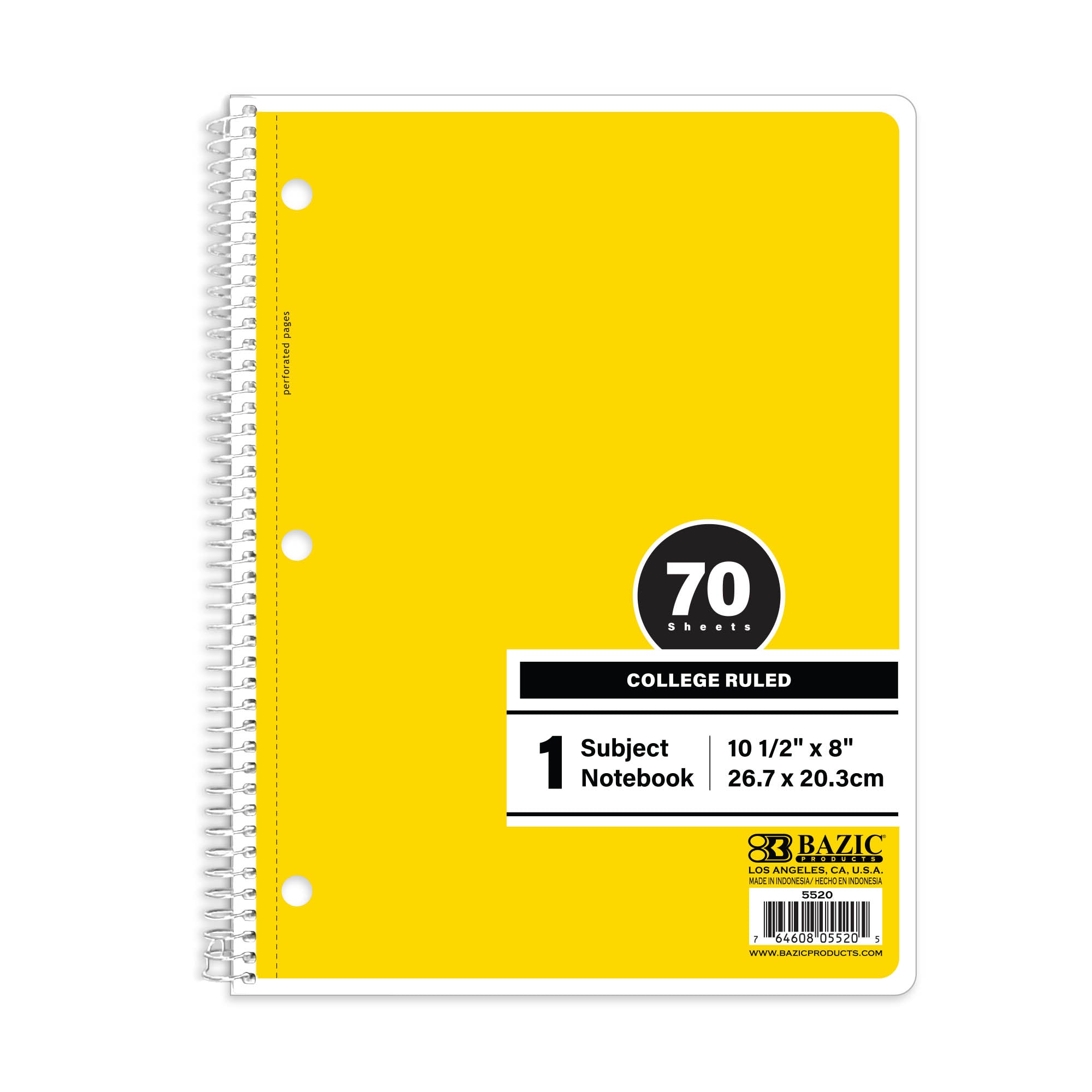 Notebook Spiral Yellow C/R 1-Subject 70 Ct.