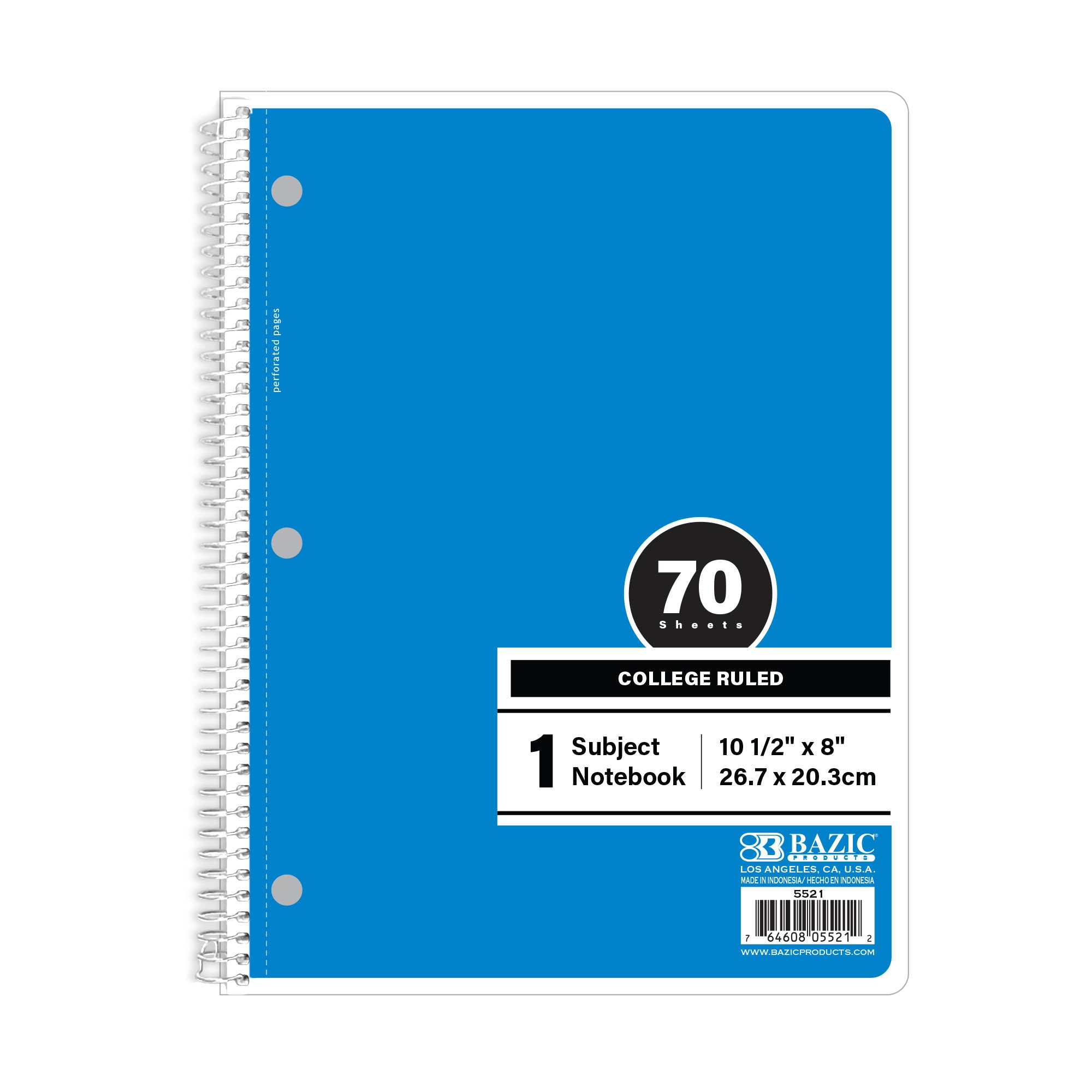 Notebook Spiral Blue C/R 1-Subject 70 Ct.