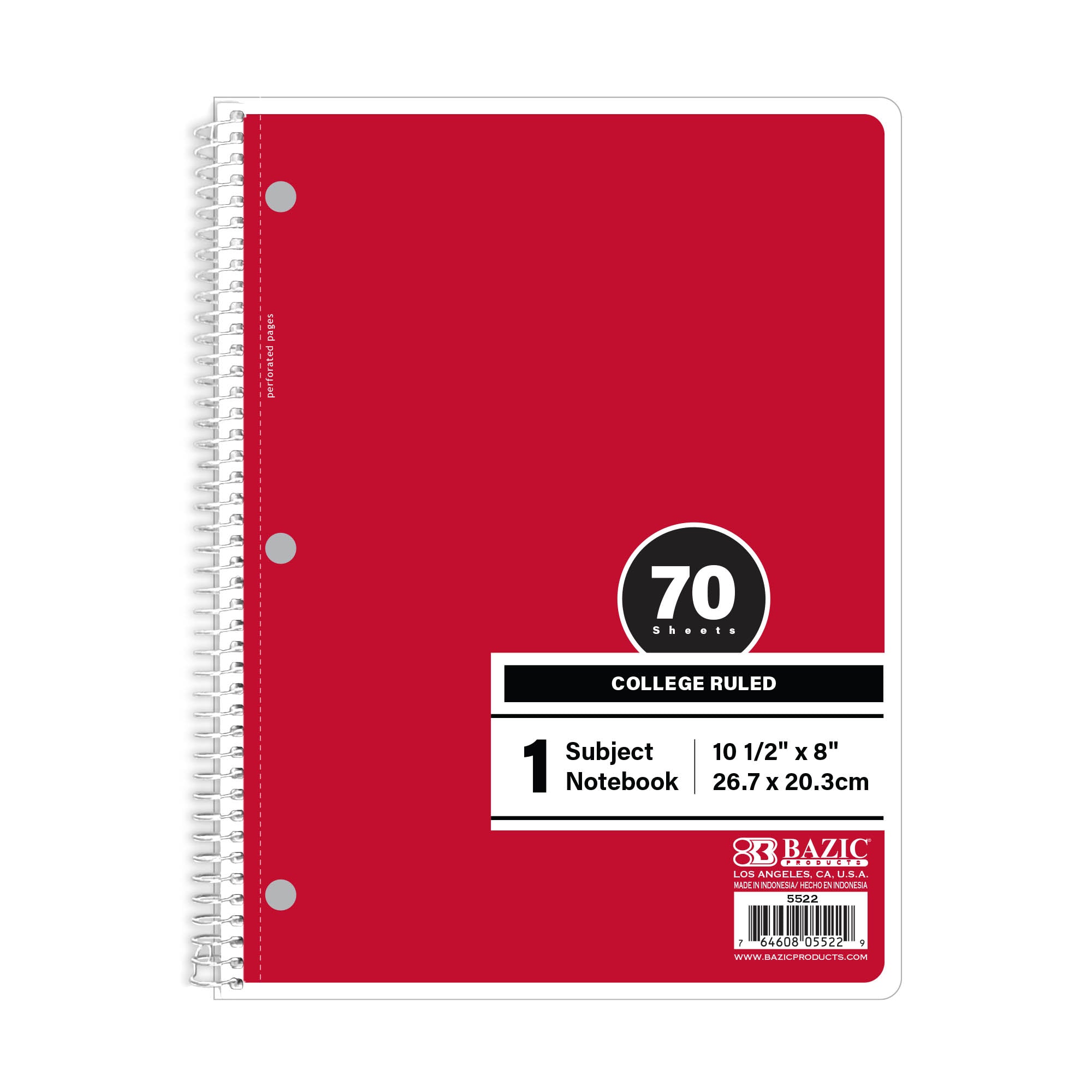 Notebook Spiral Red C/R 1-Subject 70 Ct.