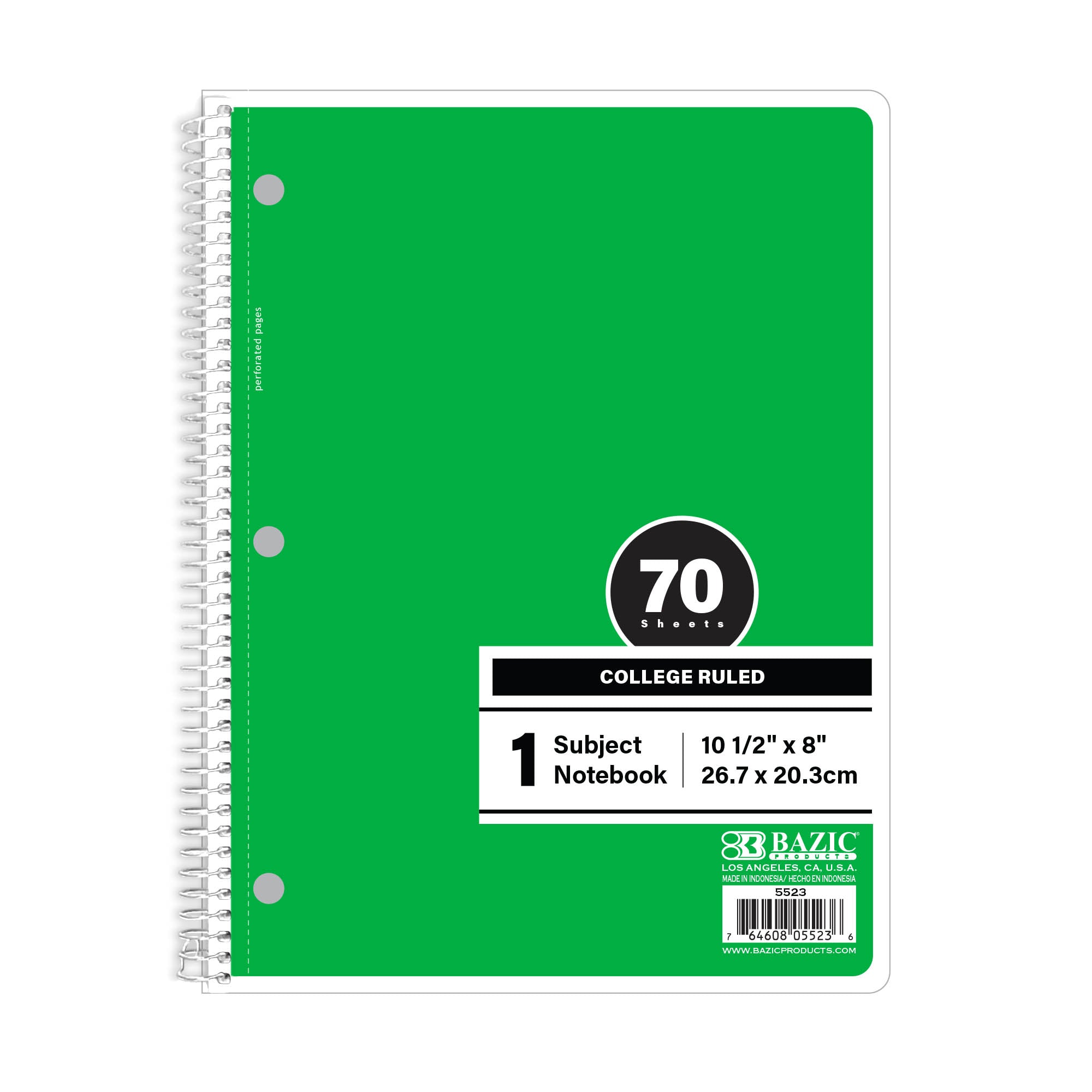 Notebook Spiral Green C/R 1-Subject 70 Ct.