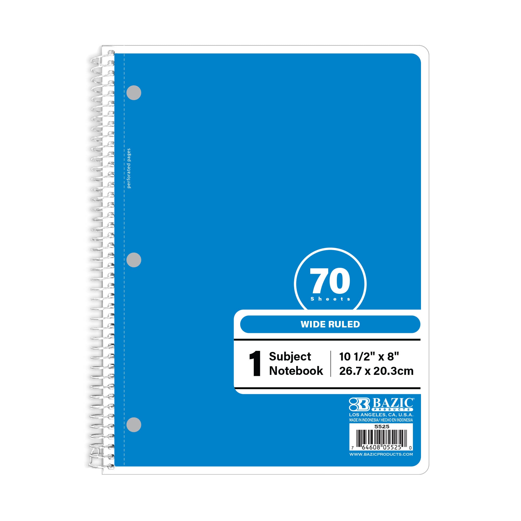 Notebook Spiral Blue W/R 1-Subject 70 Ct.