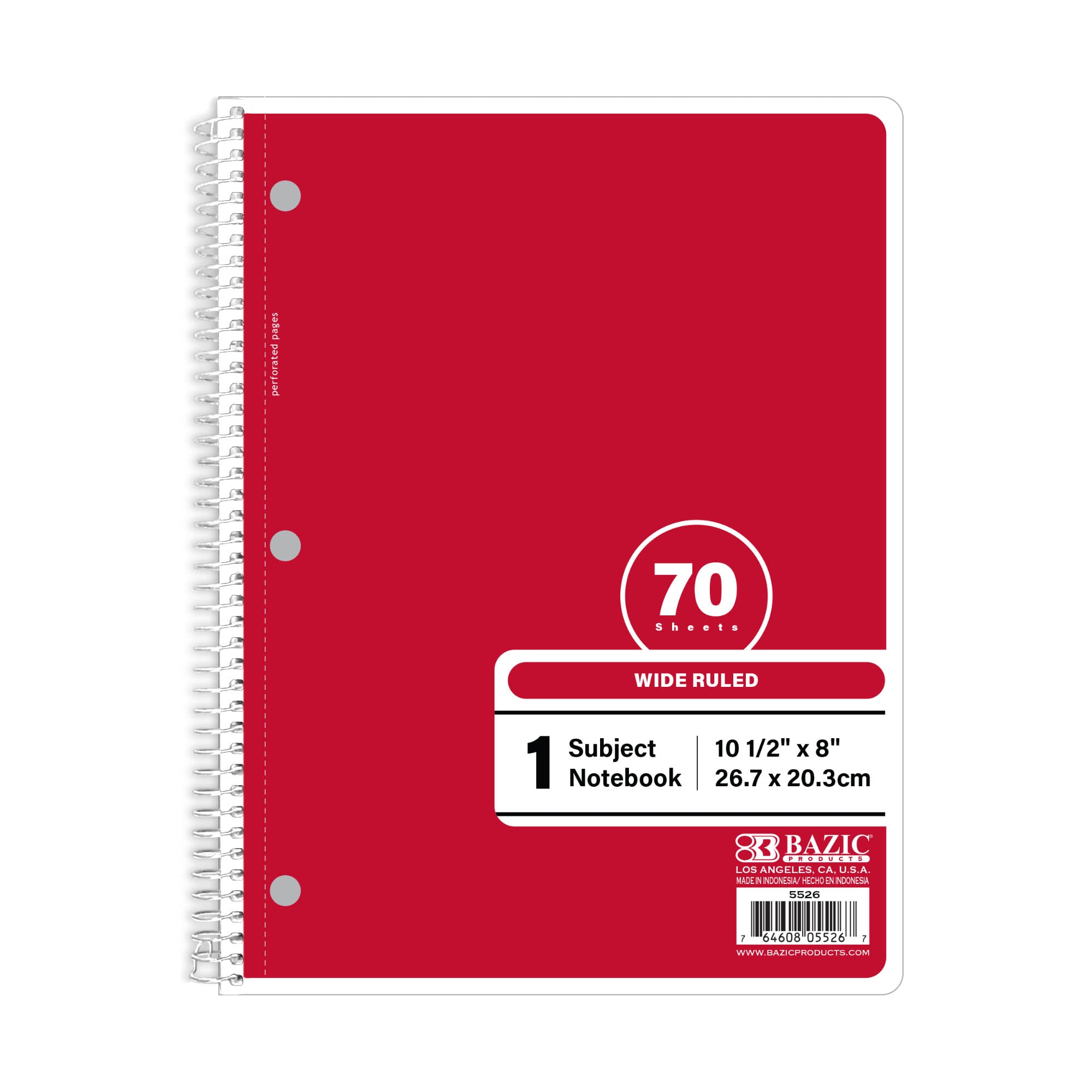 Notebook Spiral Red W/R 1-Subject 70 Ct.
