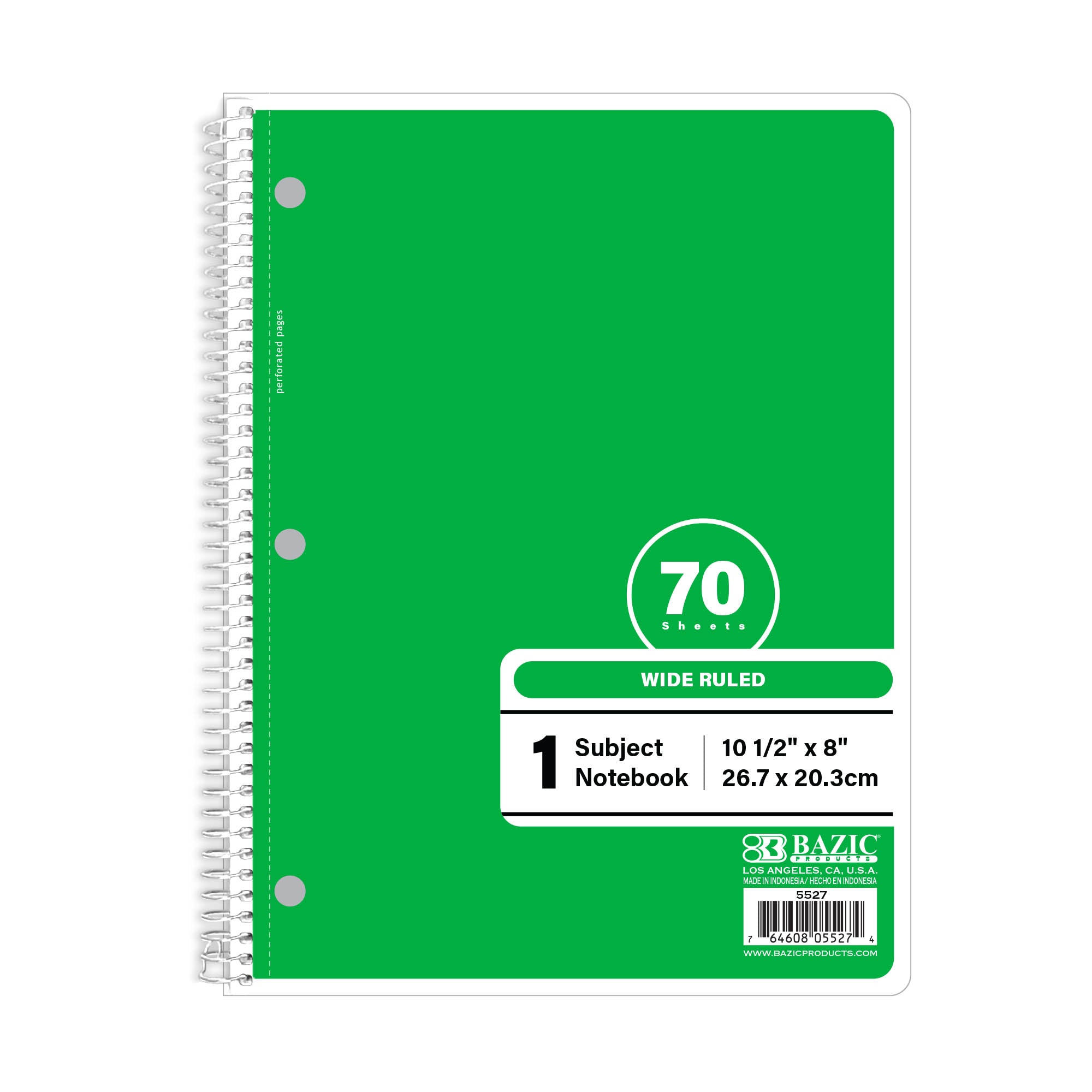 Notebook Spiral Green W/R 1-Subject 70 Ct.