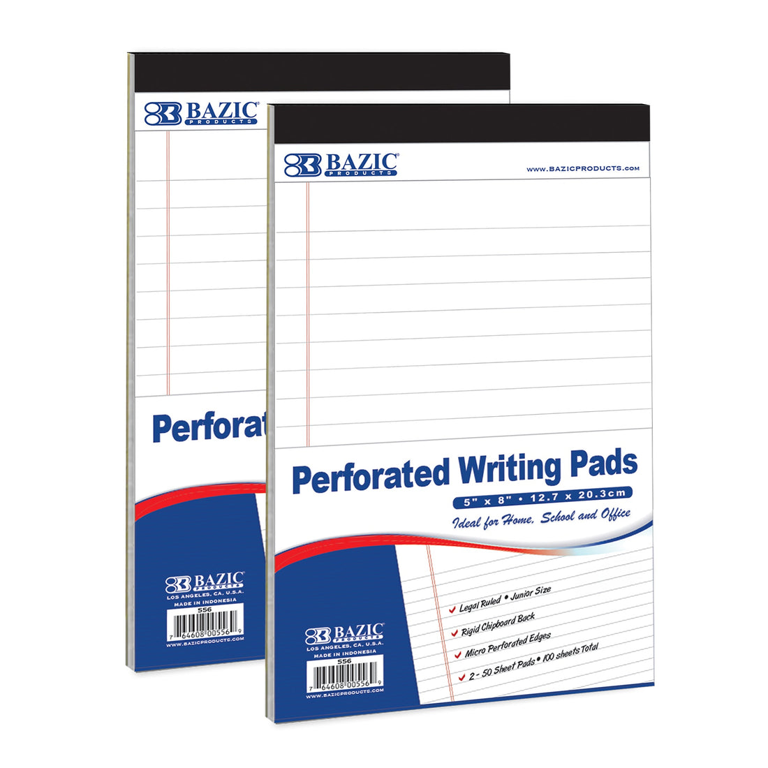 50 Ct. 5" X 8" White Jr. Perforated Writing Pads (2/Pack)