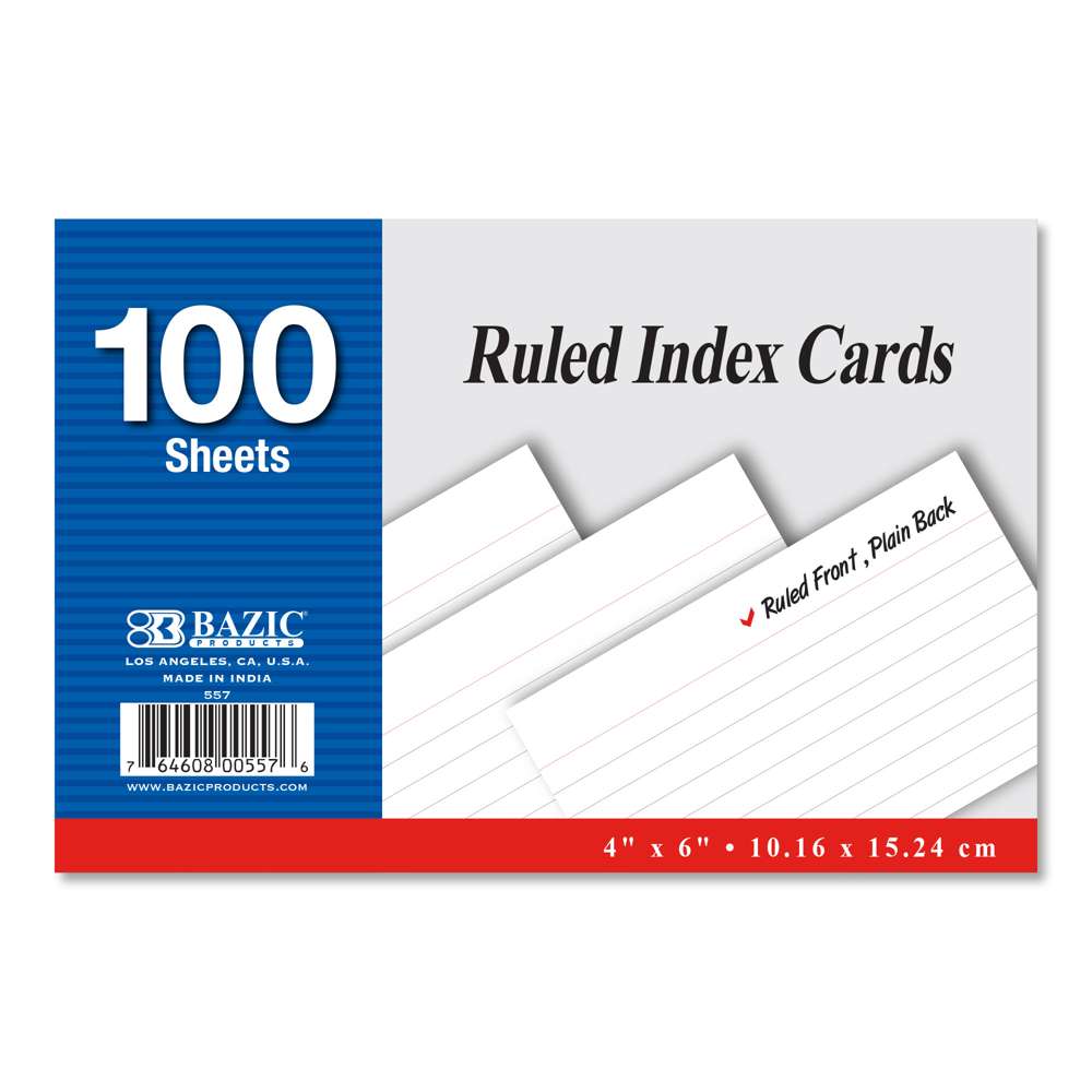 Ruled White Index Card 4" X 6" 100 Ct.